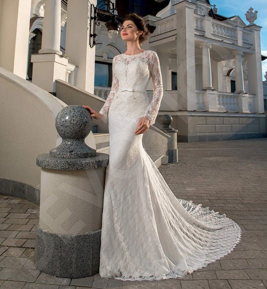 Nannia Trumpet/Mermaid Boat/Bateau Milk Wedding dress