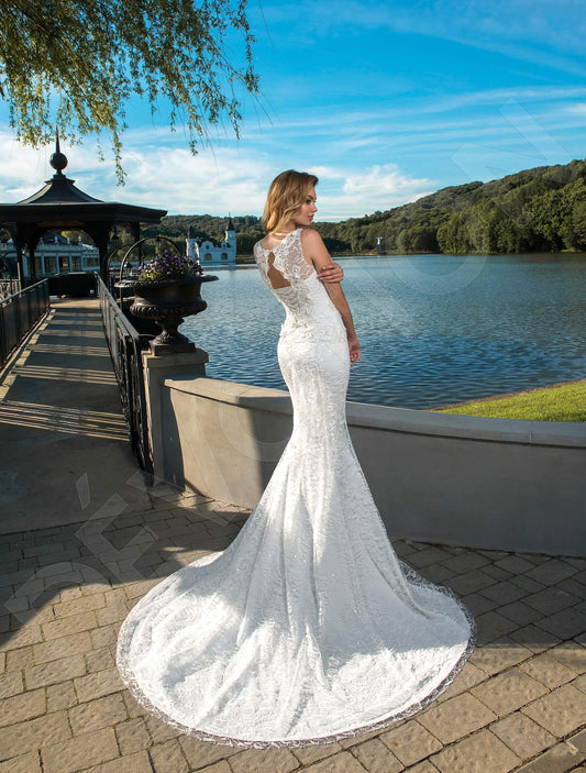 Luigina Trumpet/Mermaid Boat/Bateau Milk Wedding dress