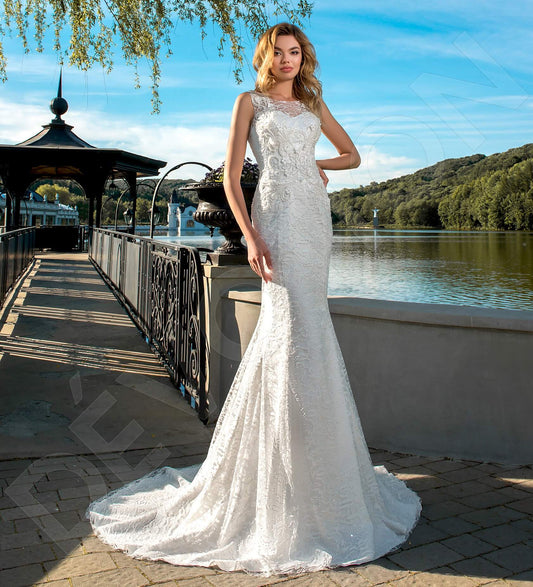 Luigina Trumpet/Mermaid Boat/Bateau Milk Wedding dress