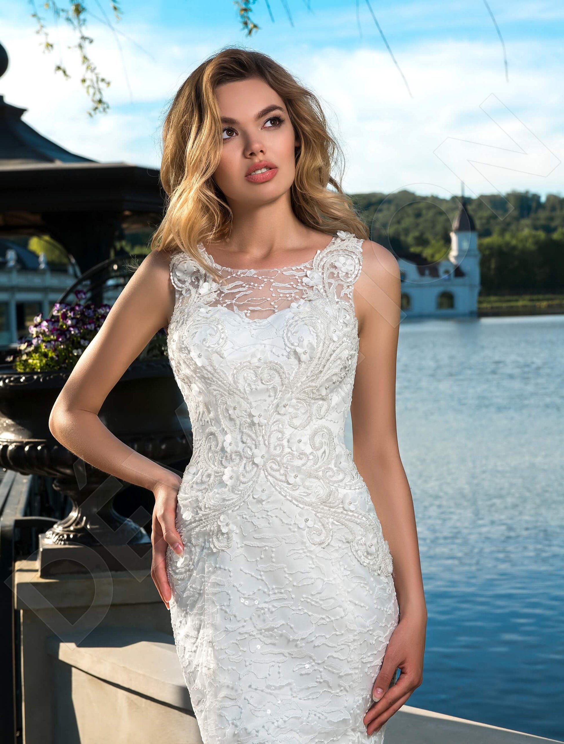 Luigina Trumpet/Mermaid Boat/Bateau Milk Wedding dress