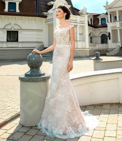 Karmella Illusion back Trumpet/Mermaid Short/ Cap sleeve Wedding Dress Front