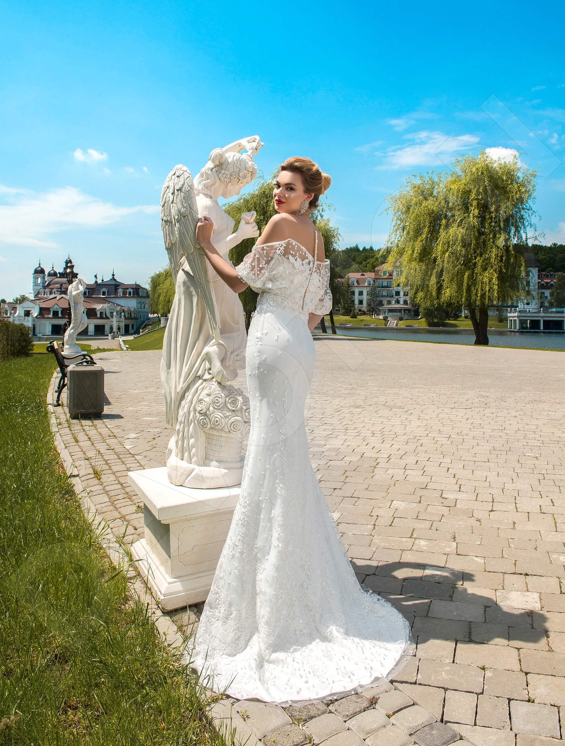 Nicole Trumpet/Mermaid Illusion Milk Cappuccino Wedding dress