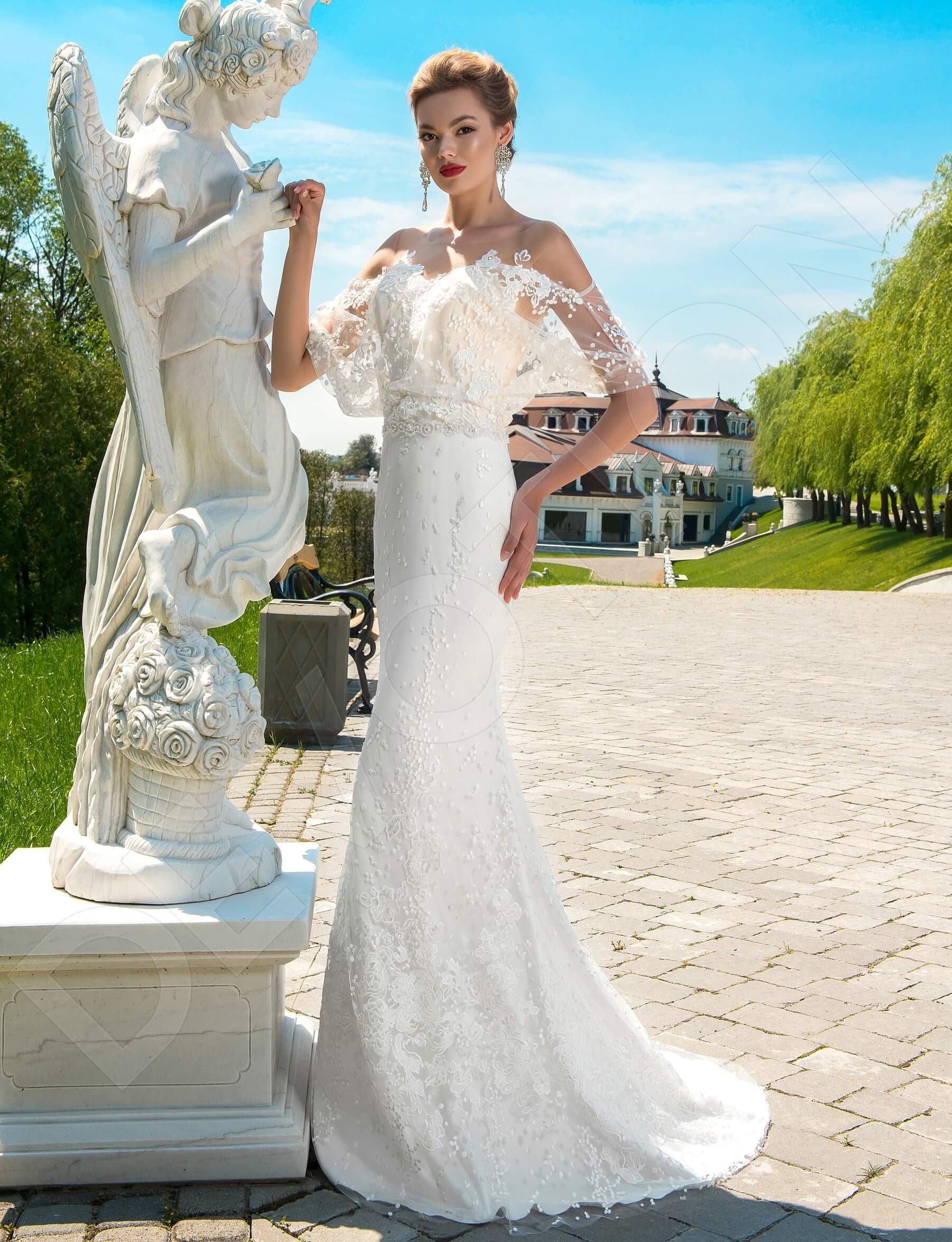 Nicole Trumpet/Mermaid Illusion Milk Cappuccino Wedding dress