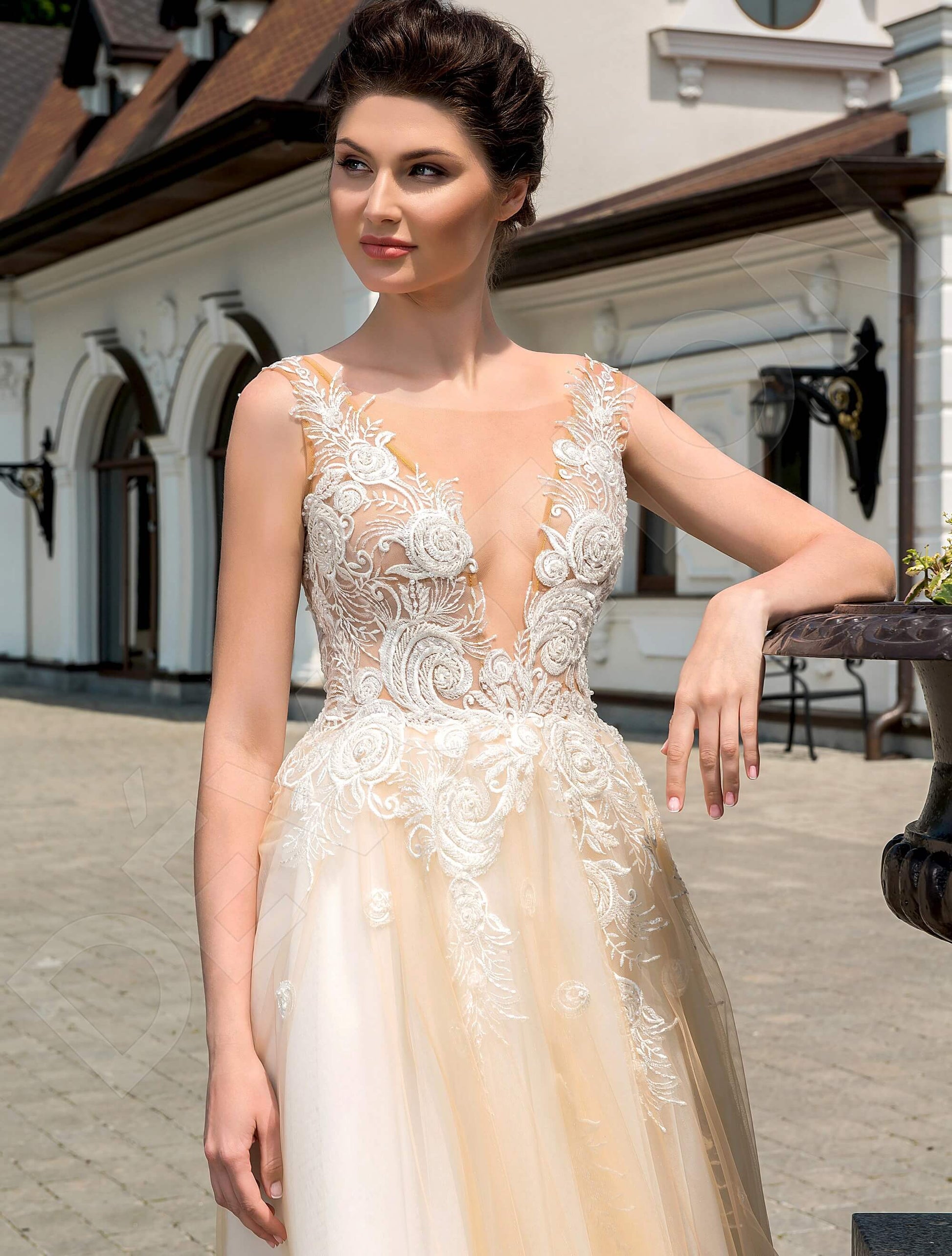 Maurilla A-line Illusion Milk Cappuccino Wedding dress