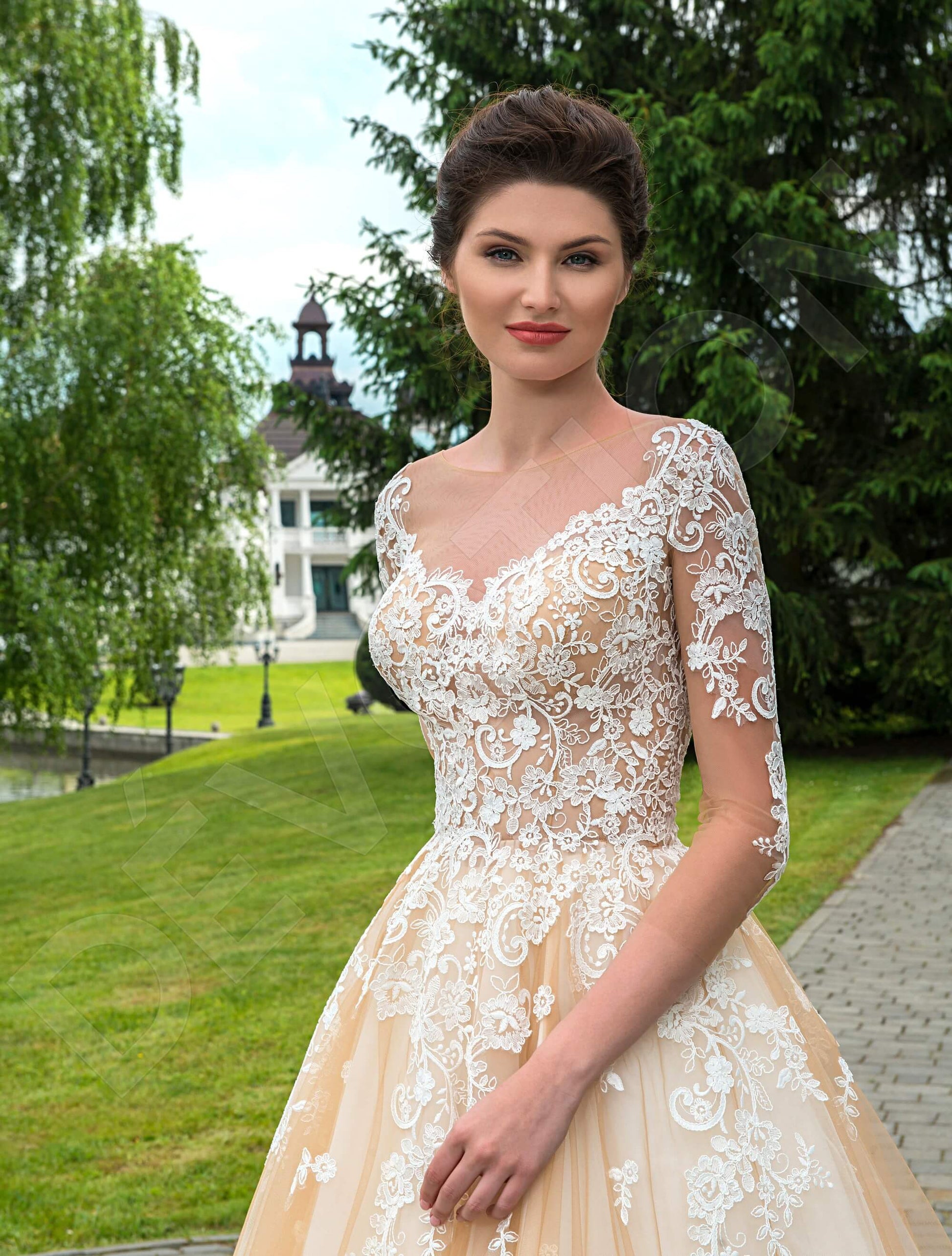 Dallacy A-line Illusion Milk Cappuccino Wedding dress