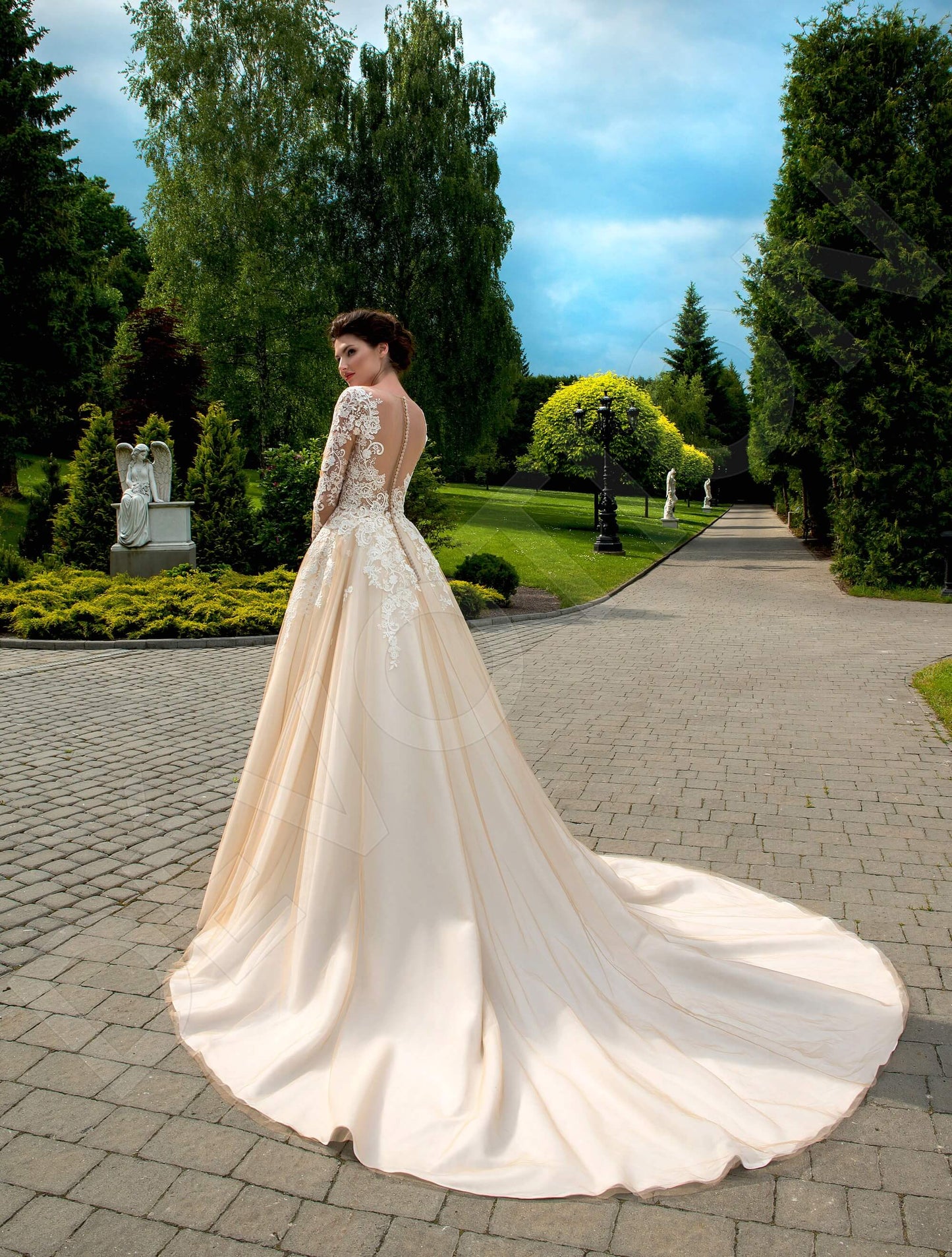 Dallacy Illusion back A-line 3/4 sleeve Wedding Dress Back