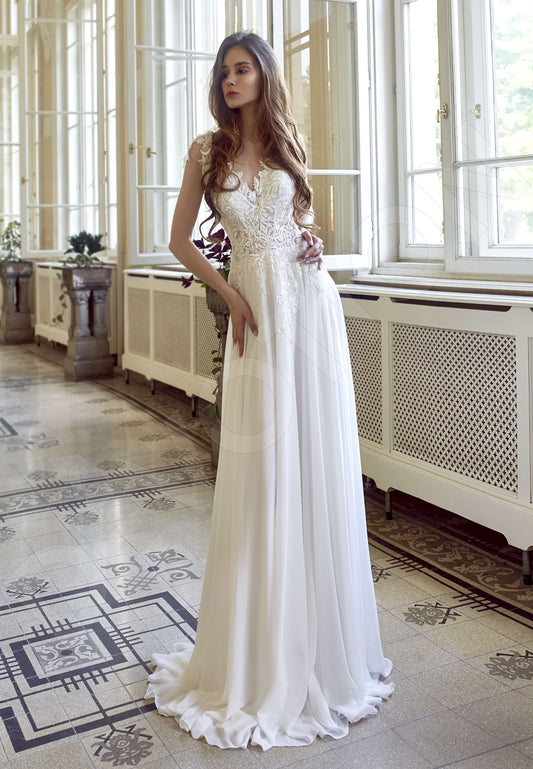 Delmina A-line V-neck Milk Wedding dress