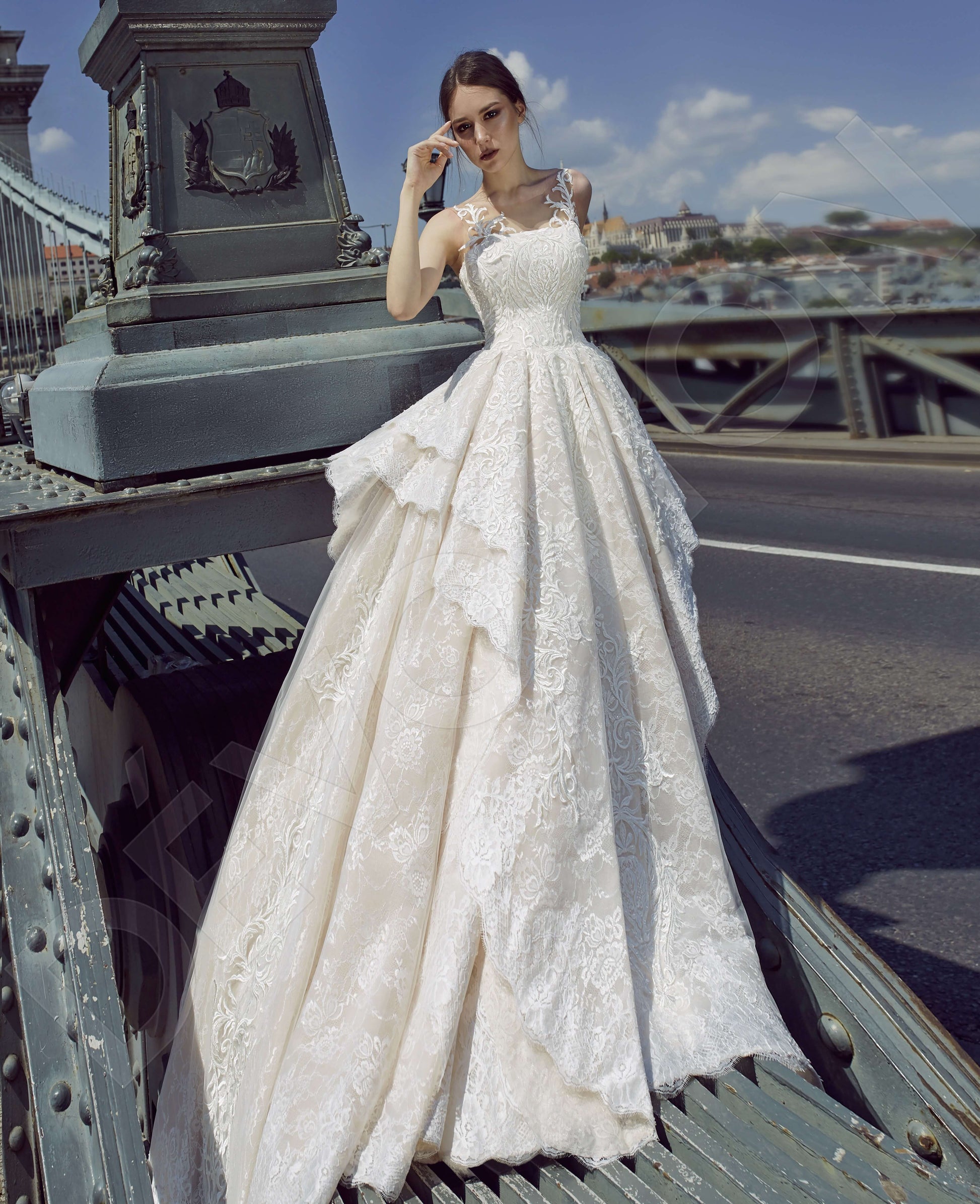 Filana Princess/Ball Gown Boat/Bateau Powder Milk Wedding dress