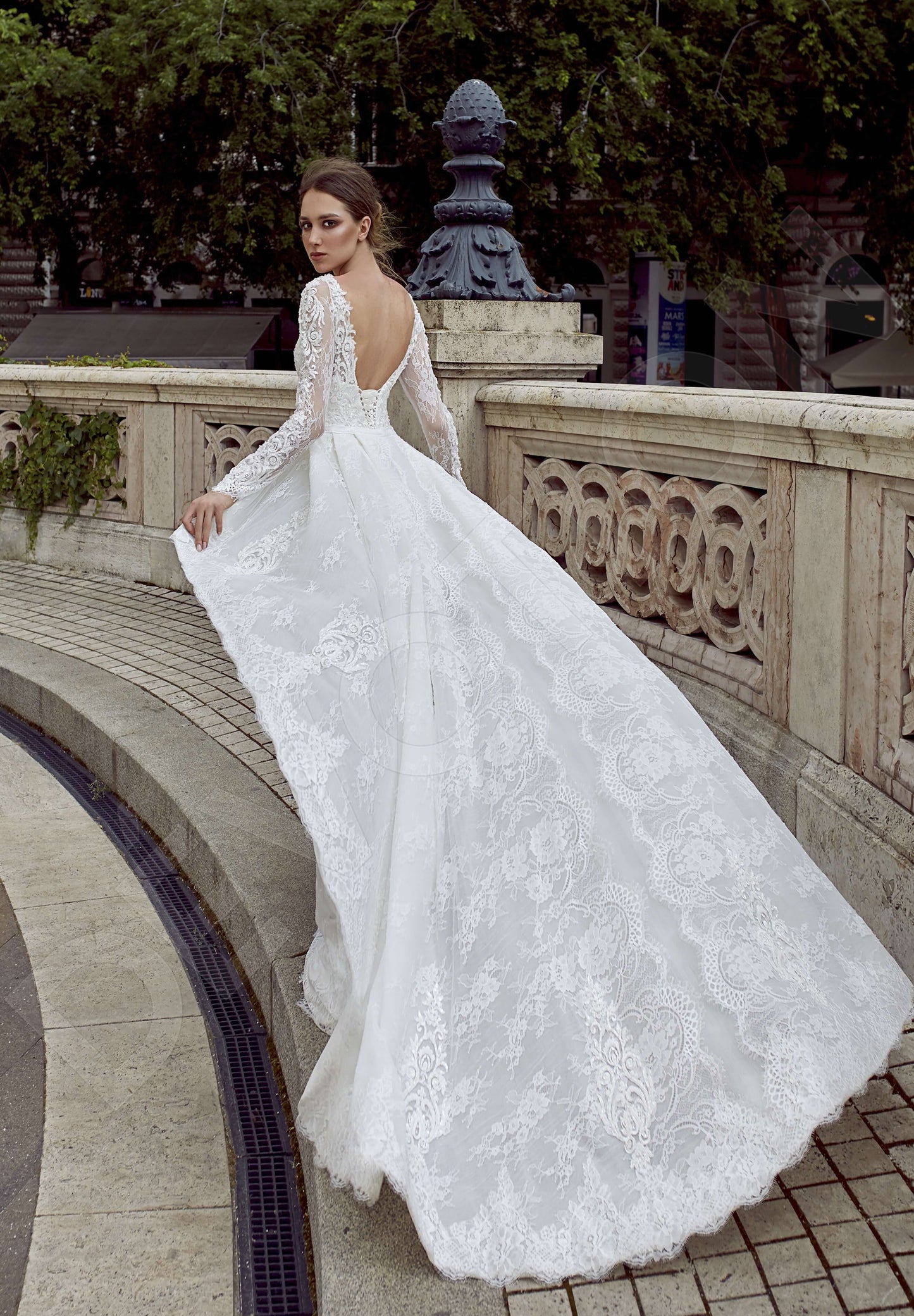 Agatha Open back A-line Long sleeve Wedding Dress Back