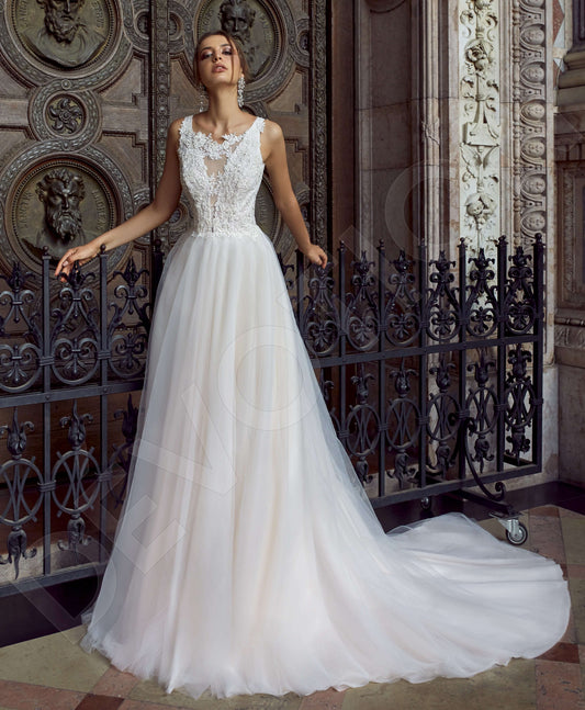 Gelaria A-line Scoop Milk Wedding dress