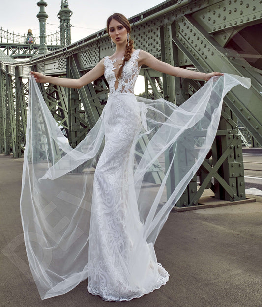 Cleopatra Trumpet/Mermaid Boat/Bateau Milk Nude Wedding dress