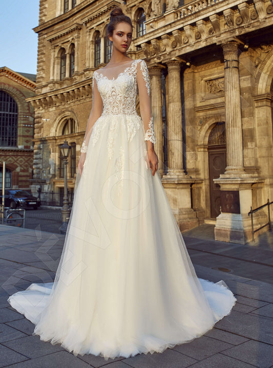 Tallea A-line Boat/Bateau Milk Wedding dress