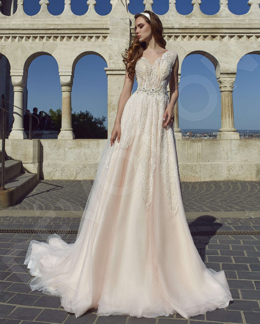 Oletta A-line V-neck PowderPink Milk Wedding dress