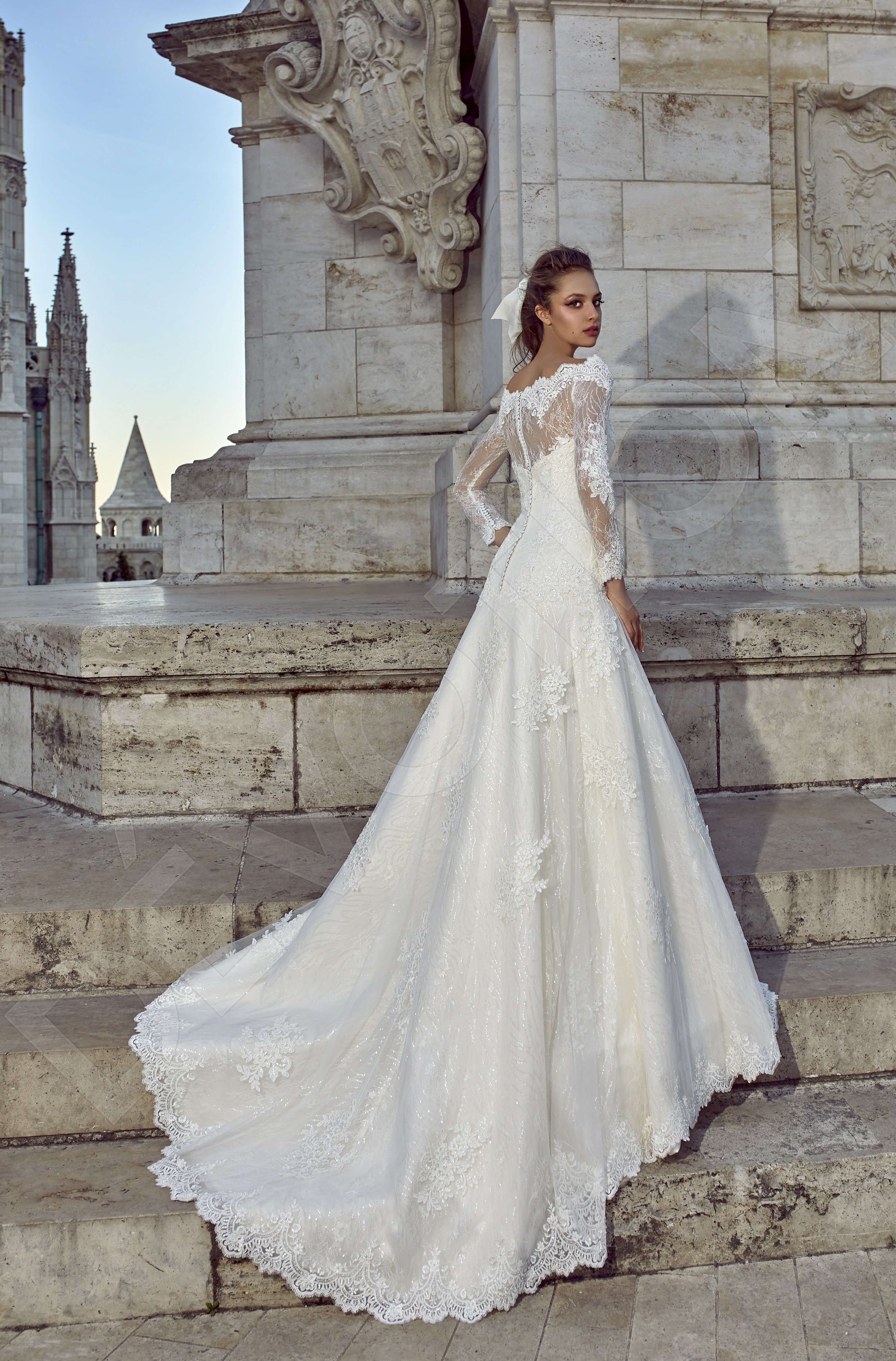 Nilis A-line Off-shoulder/Drop shoulders Milk Wedding dress