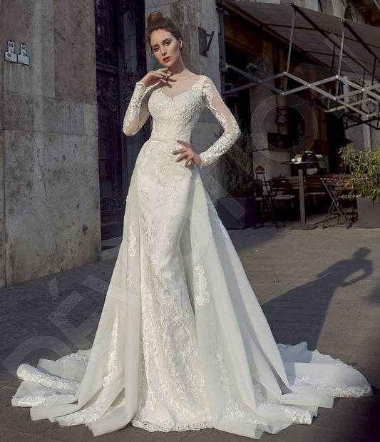 Ortella A-line Boat/Bateau Milk Wedding dress