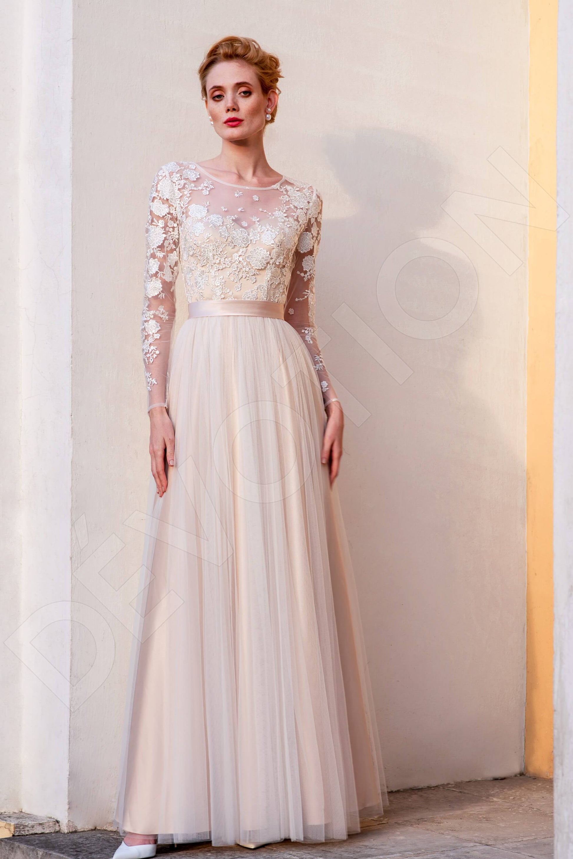 Helani A-line Jewel Lightivory Cappuccino Wedding dress