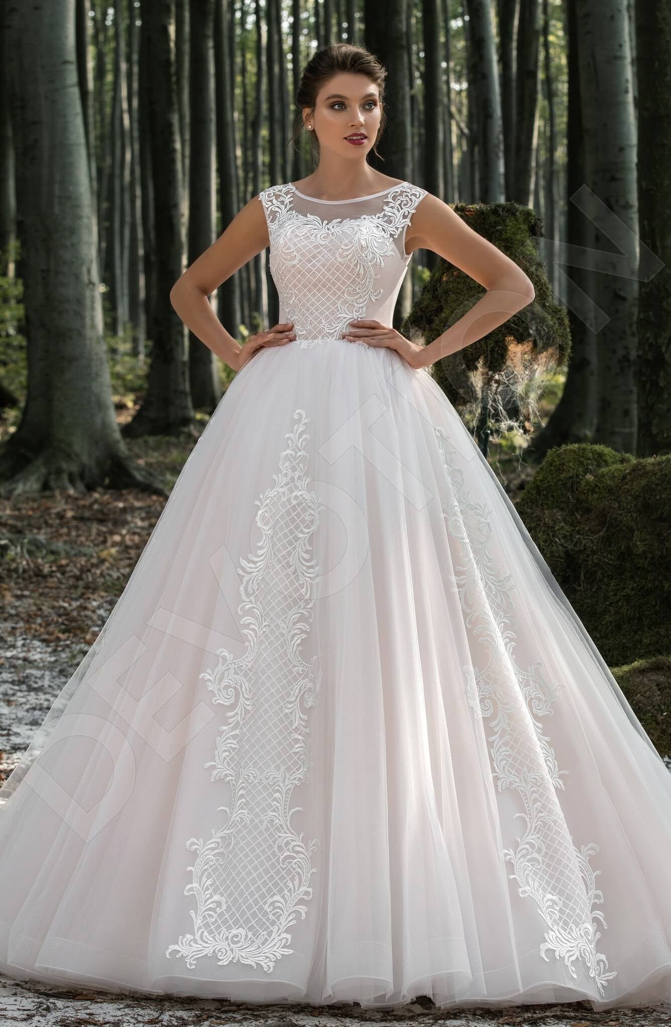 Blaze Princess/Ball Gown Boat/Bateau Milk Powder Wedding dress