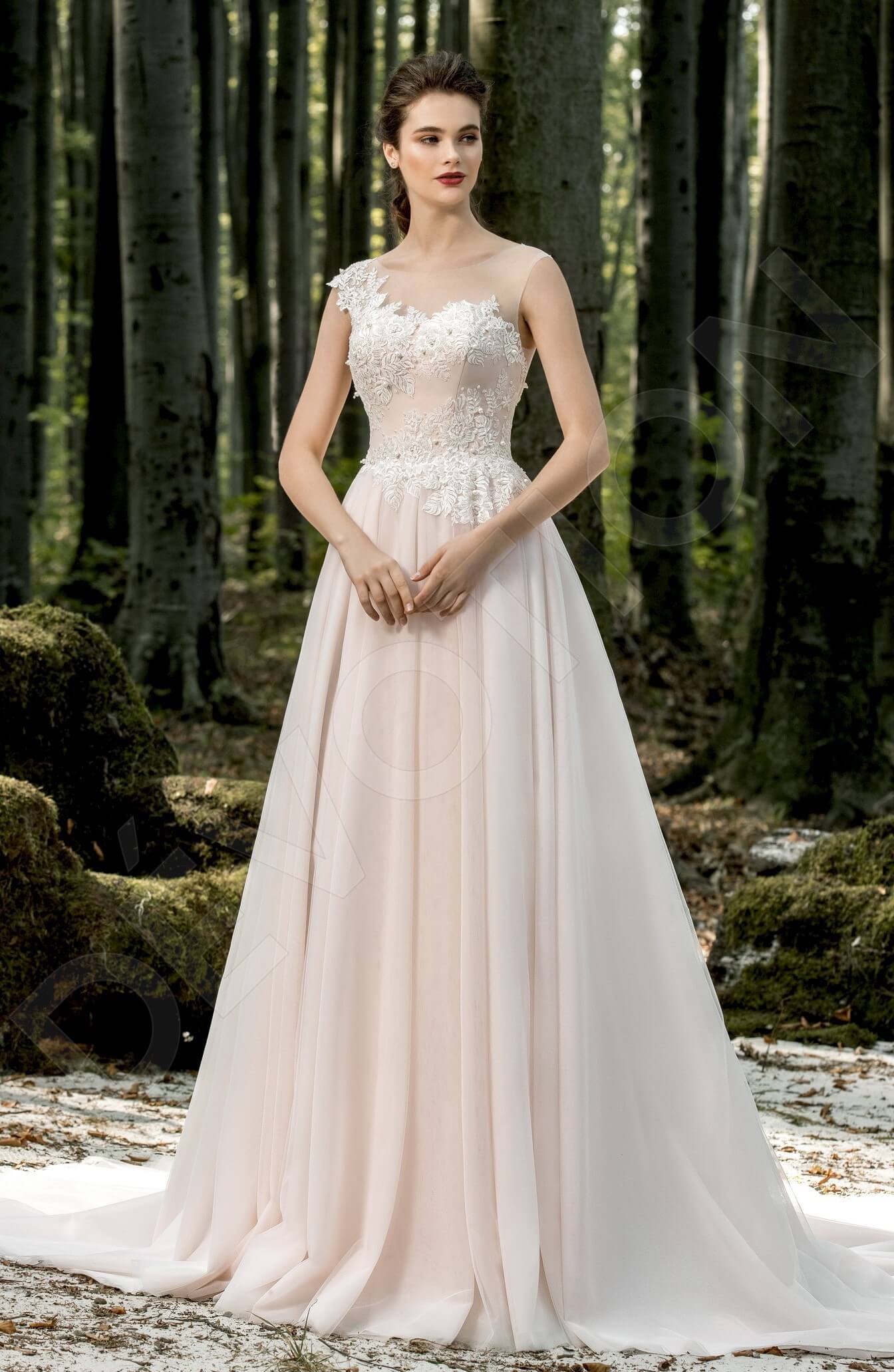 Sybil A-line Boat/Bateau White Powder Wedding dress