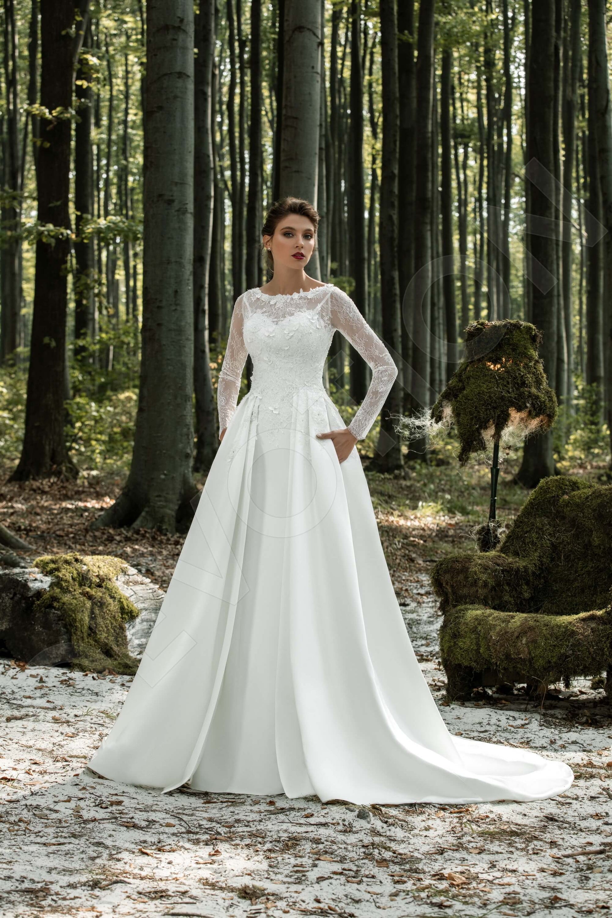 Eugenia A-line Boat/Bateau White Wedding dress