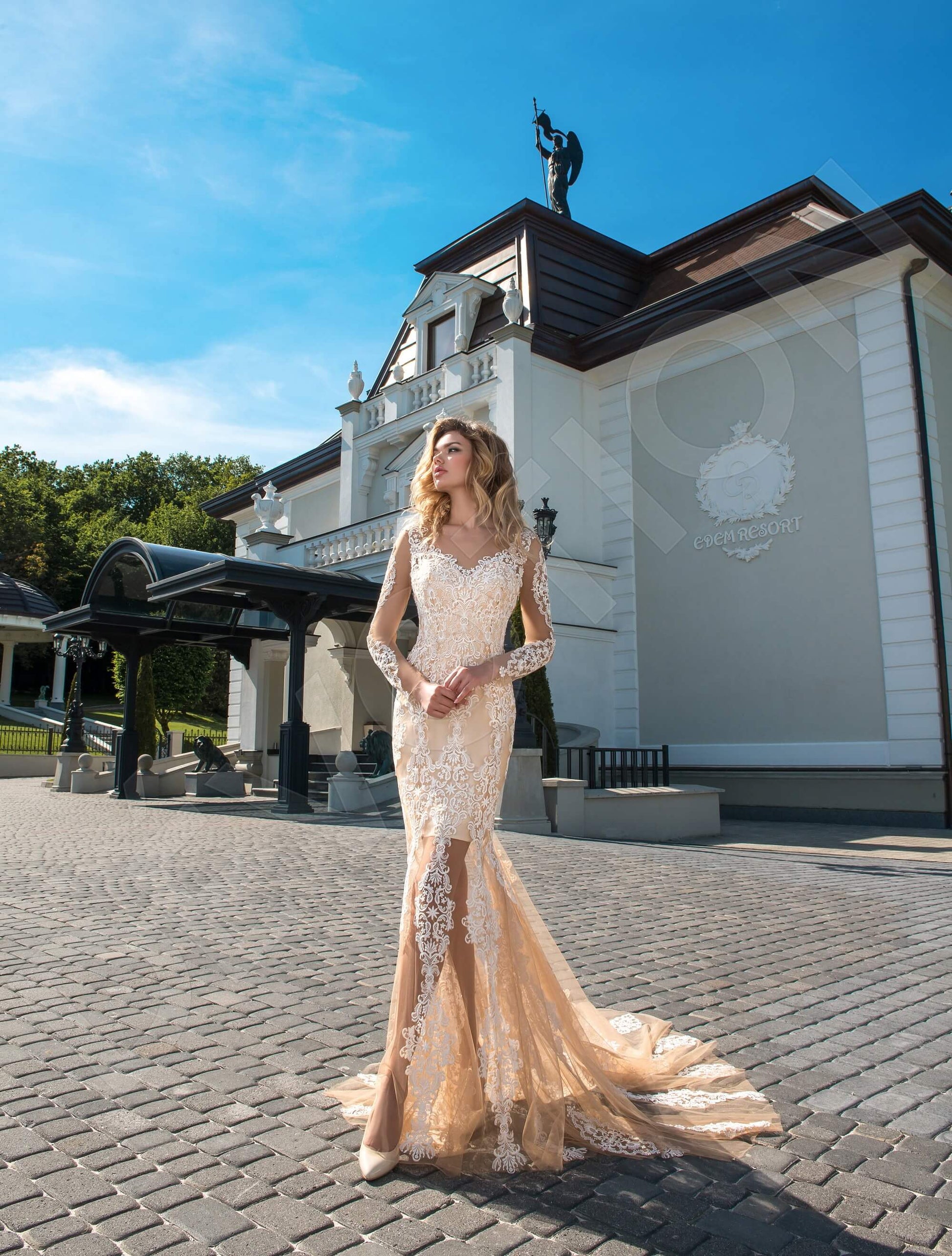 Georgina Trumpet/Mermaid Illusion Milk Cappuccino Wedding dress