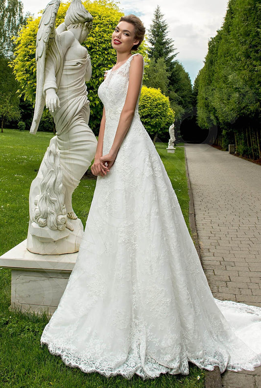 Jalise A-line Boat/Bateau Milk Wedding dress