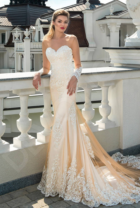 Annette Trumpet/Mermaid Illusion Milk Cappuccino Wedding dress