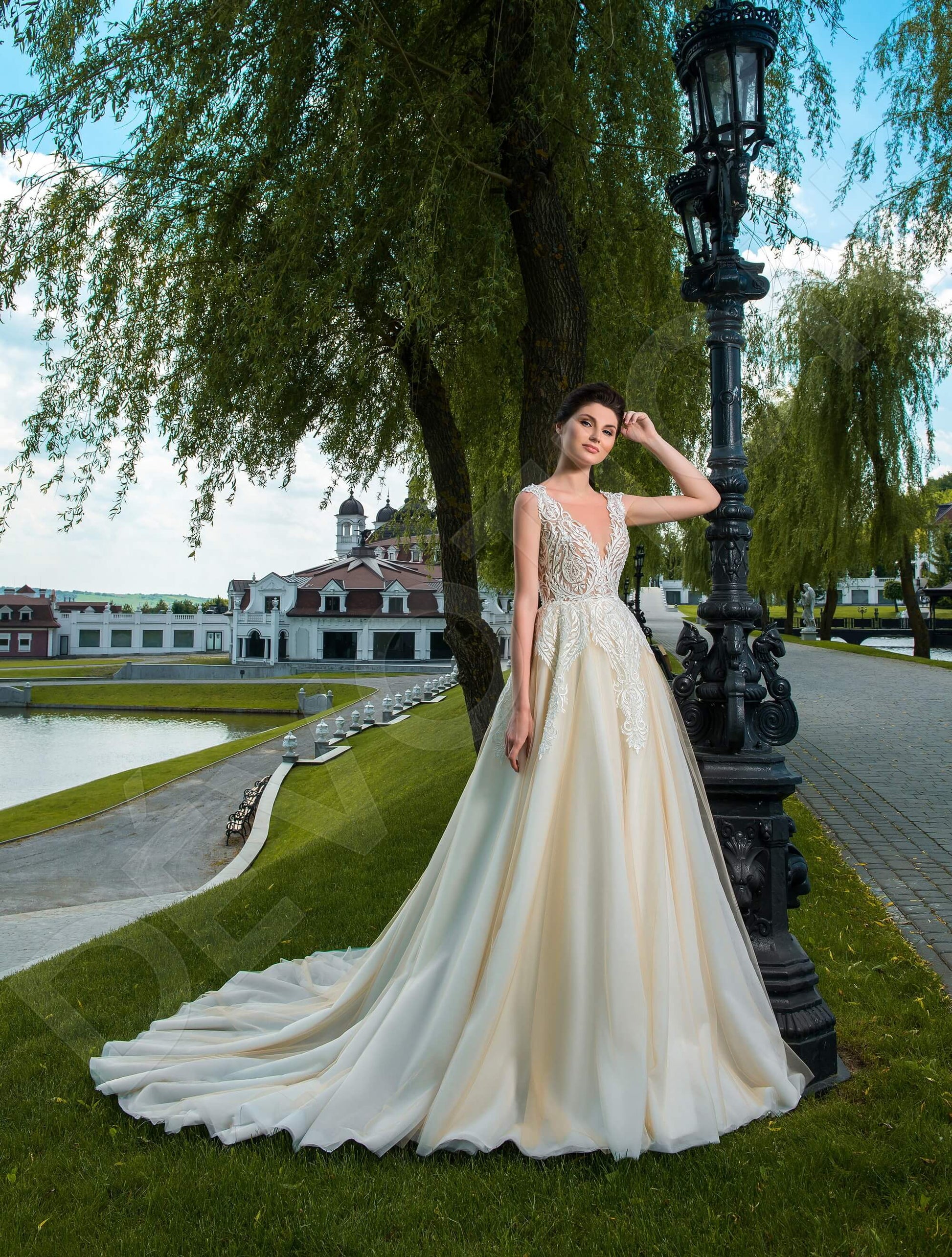 Floriena A-line Illusion Milk Cappuccino Wedding dress