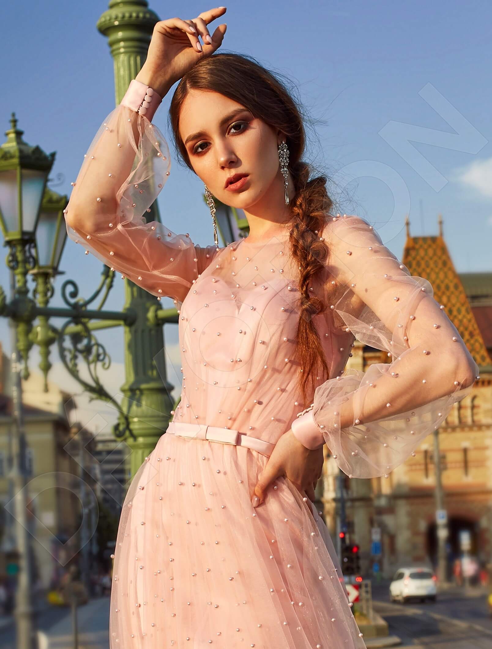 Valeggia A-line Boat/Bateau Pink Wedding dress