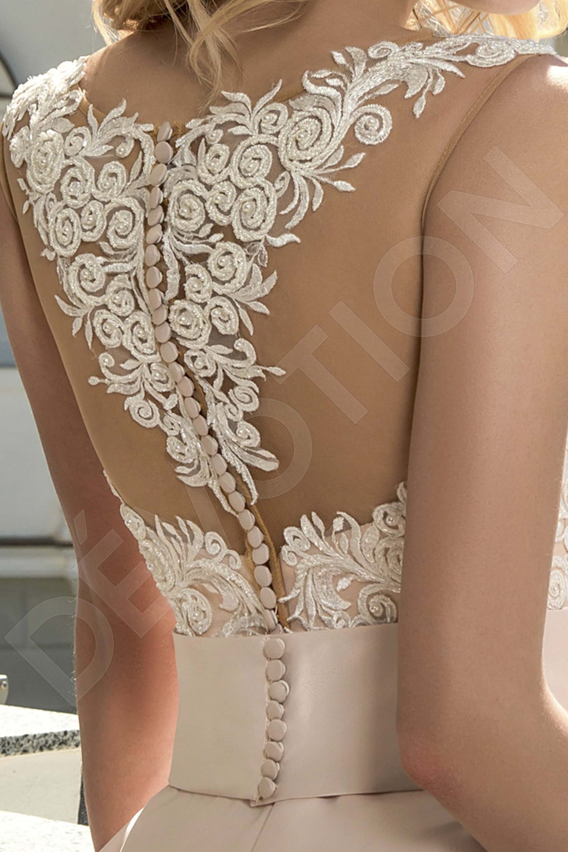 Gina A-line Boat/Bateau Powder Milk Wedding dress