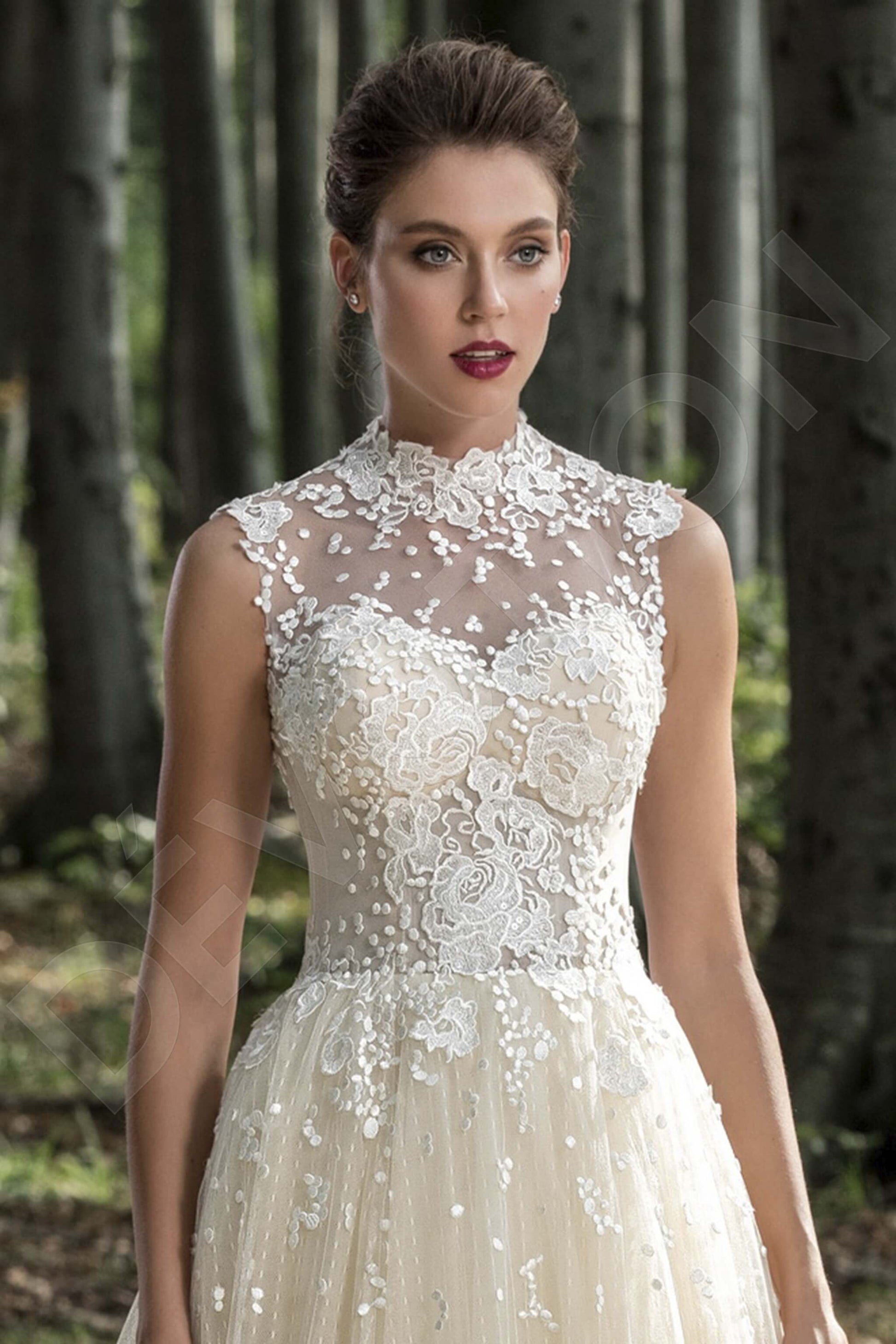 Olympia A-line High neck Milk Cappuccino Wedding dress