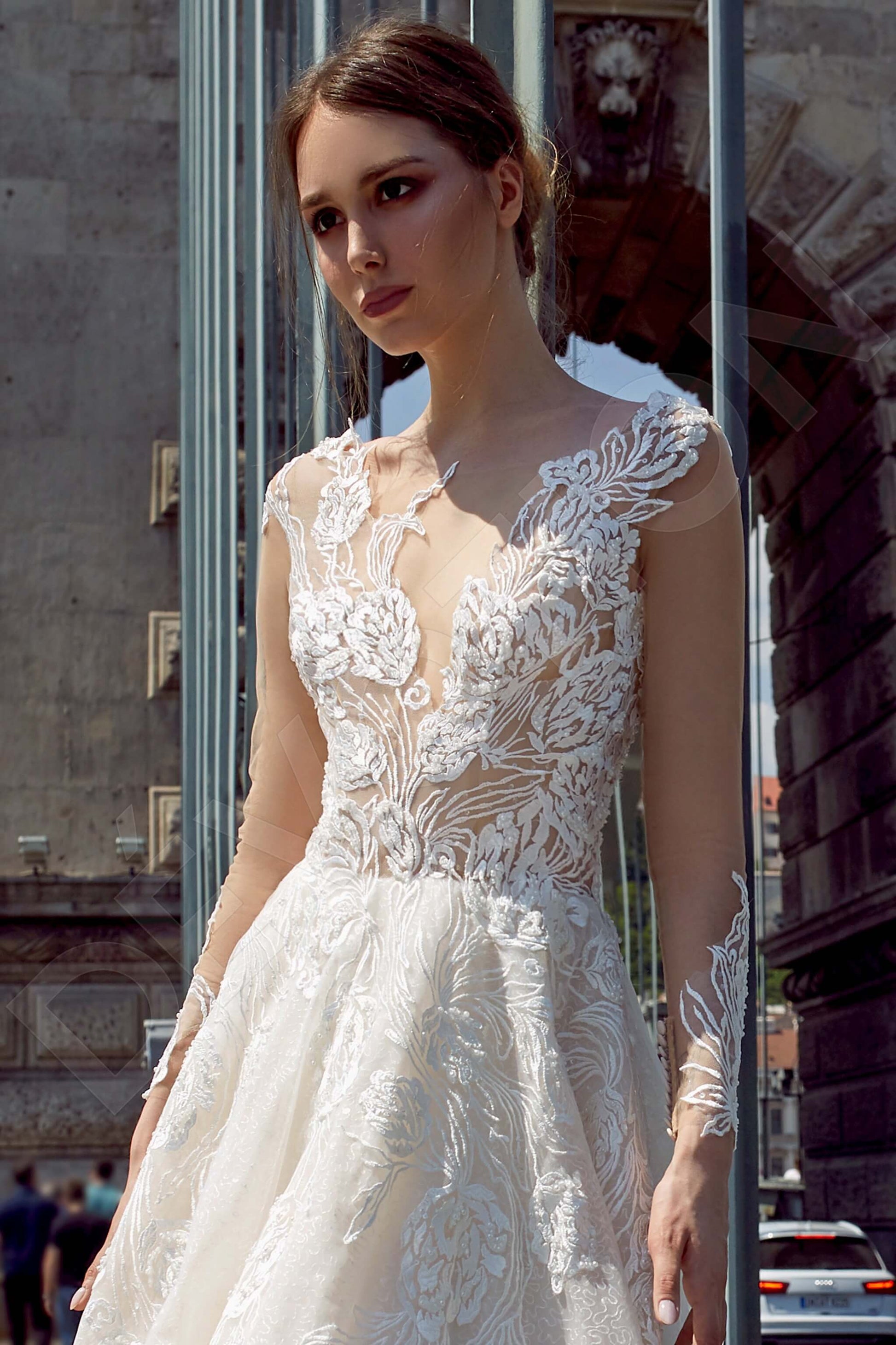 Naretta A-line Illusion Powder Milk Wedding dress