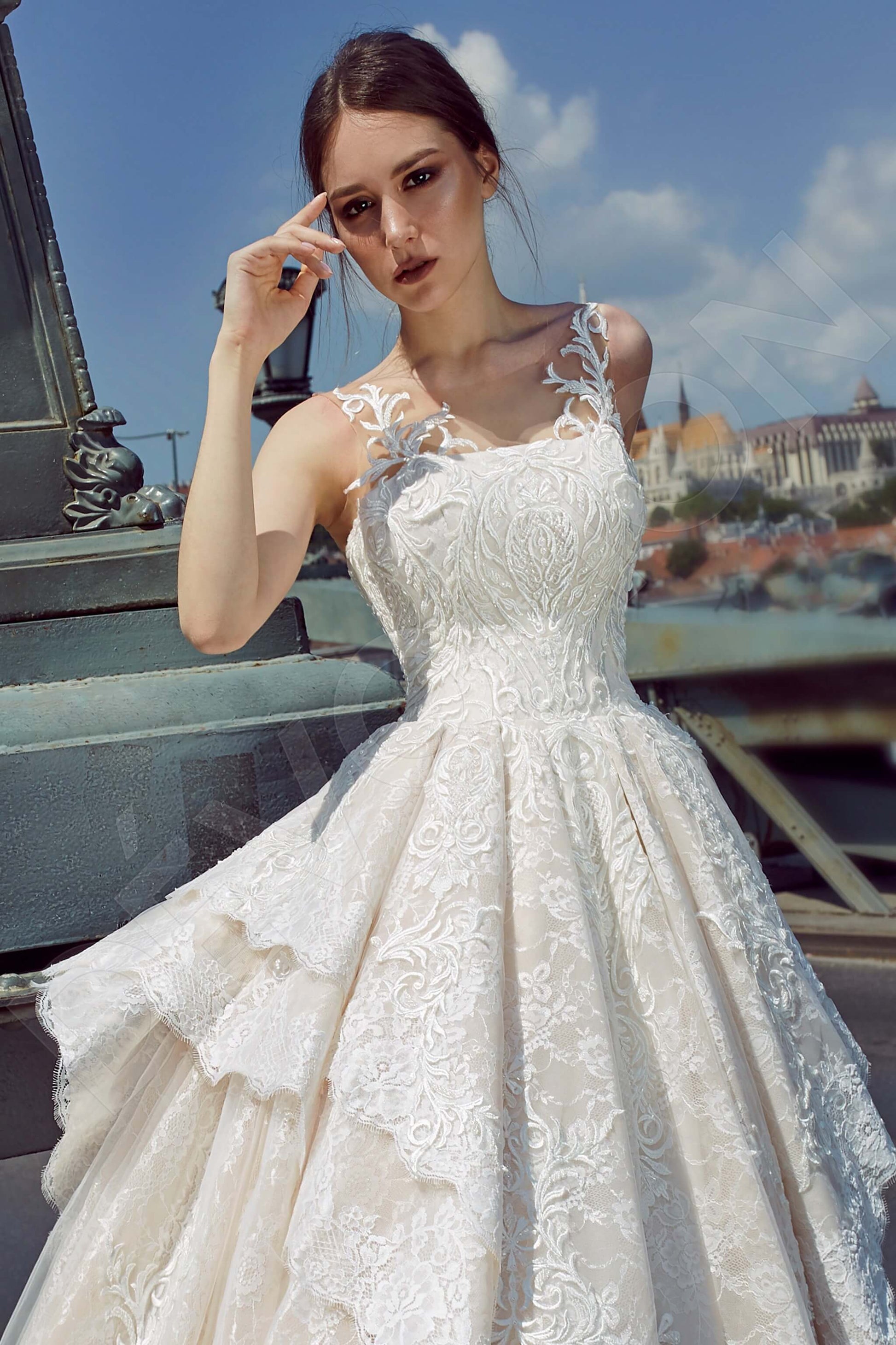 Filana Princess/Ball Gown Boat/Bateau Powder Milk Wedding dress