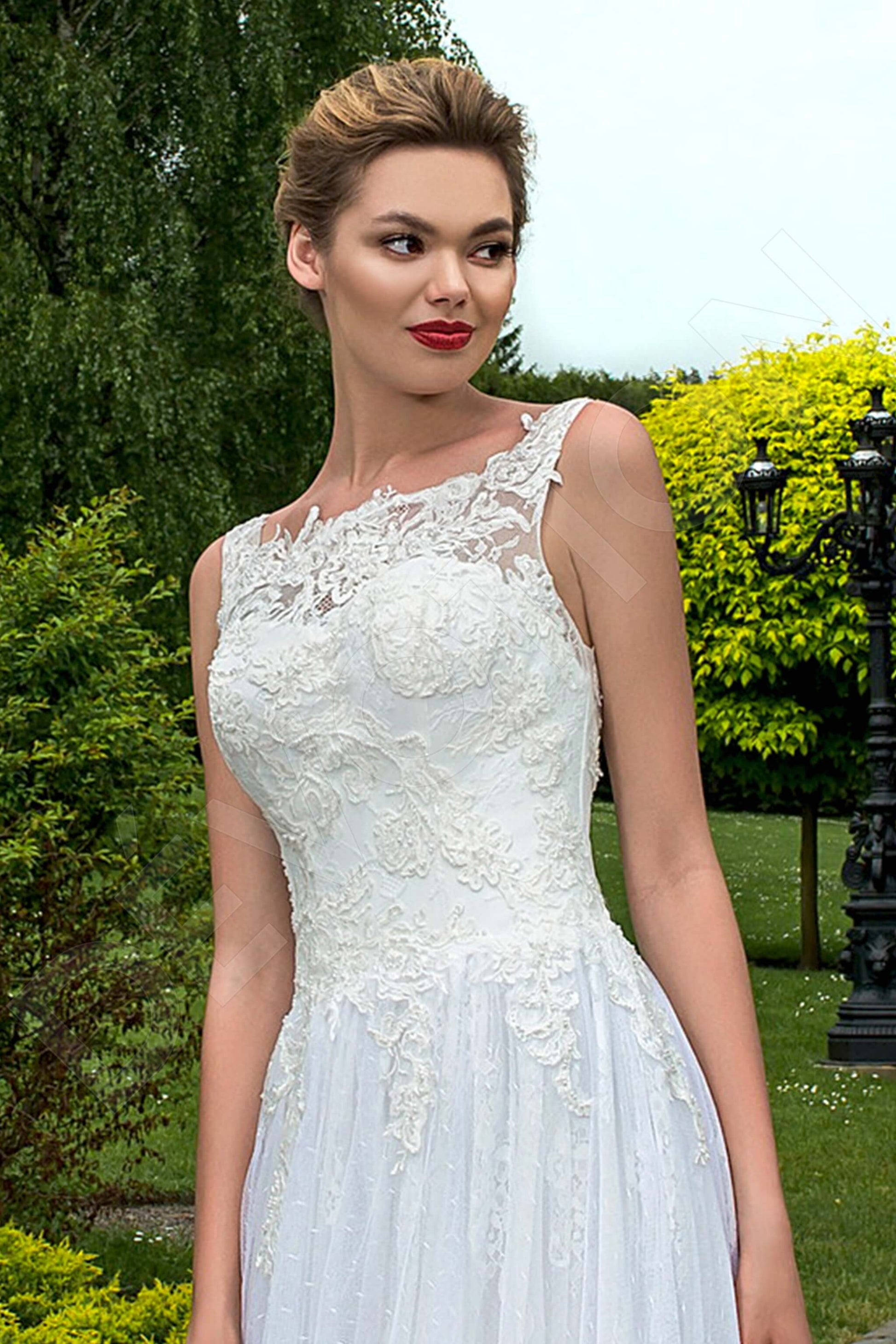 Hadley A-line Boat/Bateau Milk Wedding dress