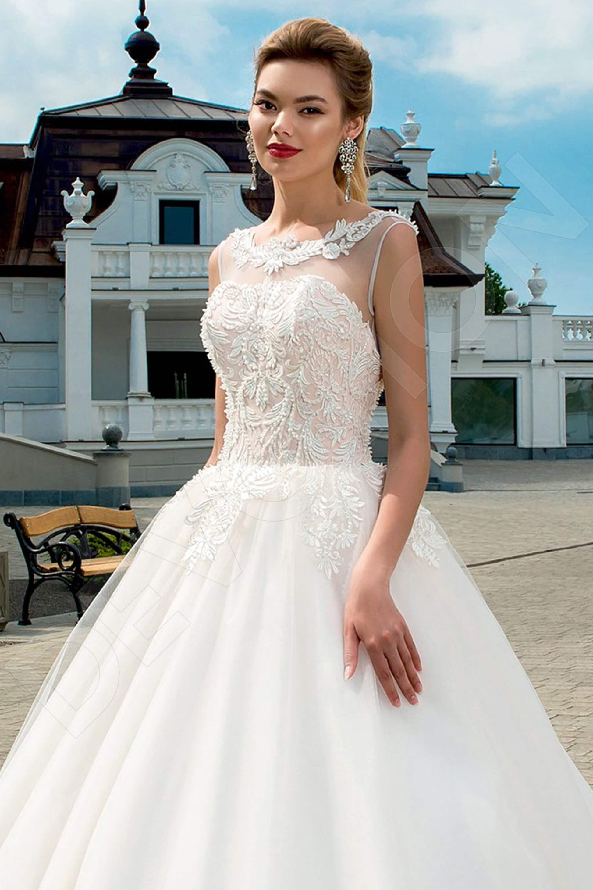 Perlita Princess/Ball Gown Boat/Bateau Milk Powder Wedding dress