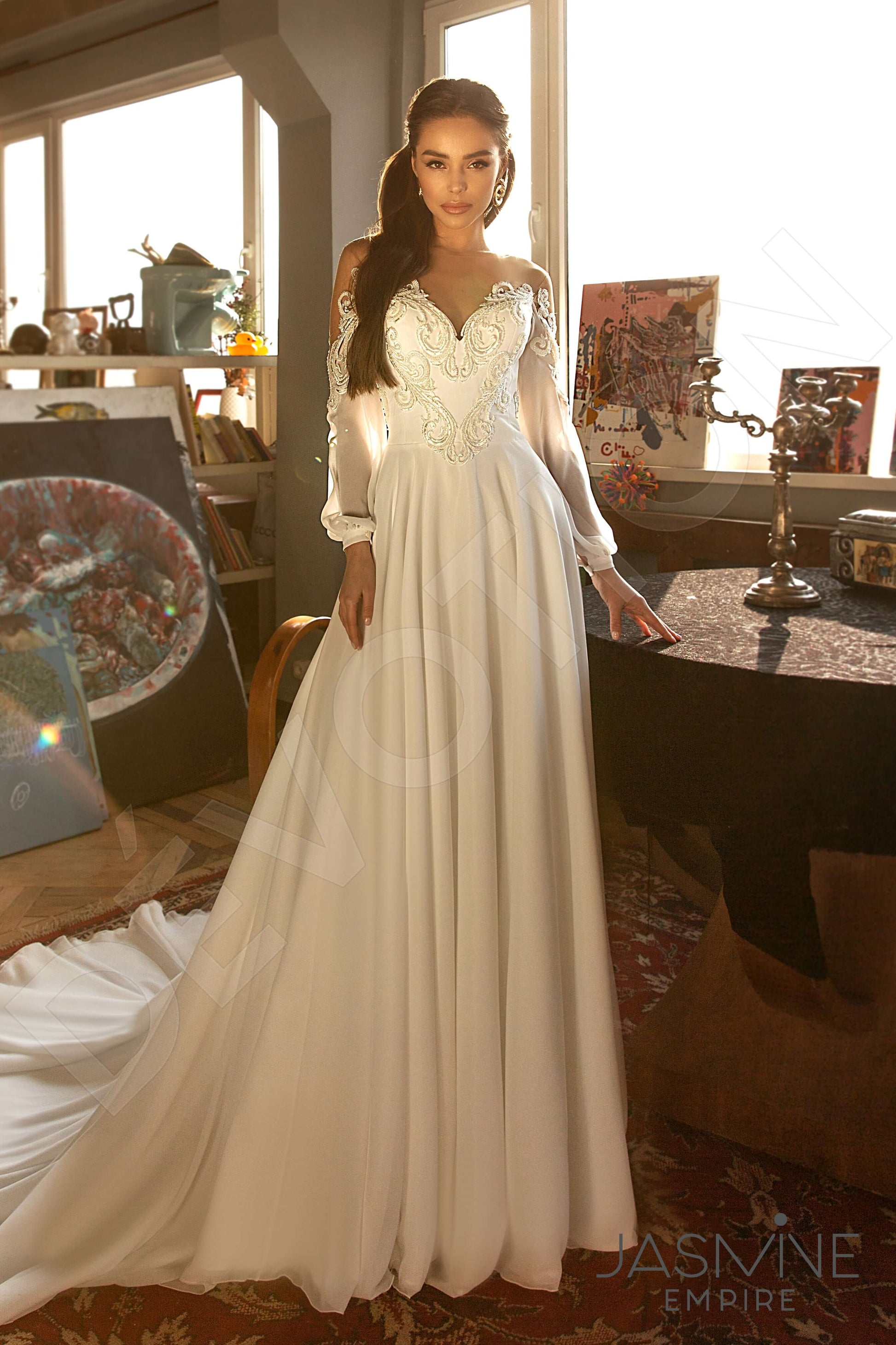 Mia A-line Boat/Bateau Milk Wedding dress