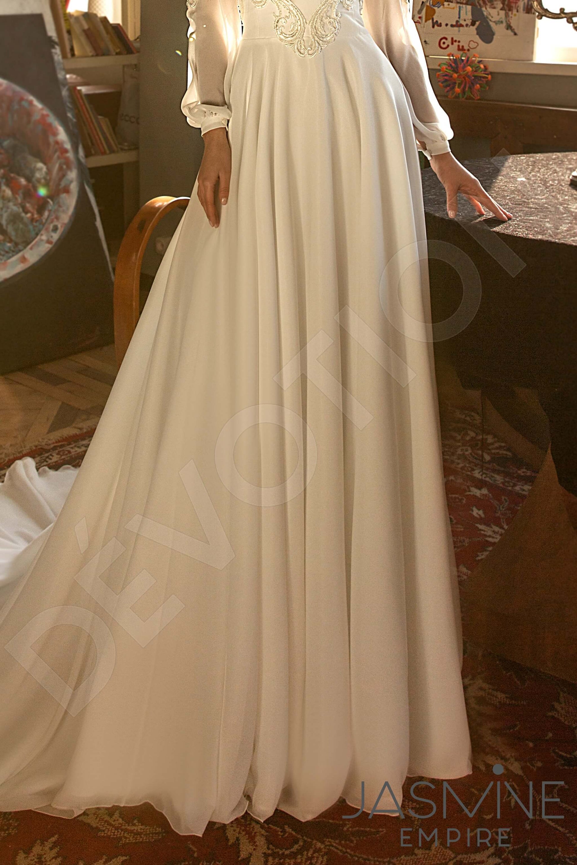 Mia A-line Boat/Bateau Milk Wedding dress