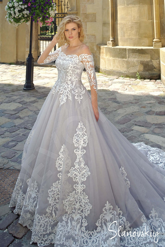 Vicky Princess/Ball Gown Off-shoulder/Drop shoulders Lightgray Ivory Wedding dress