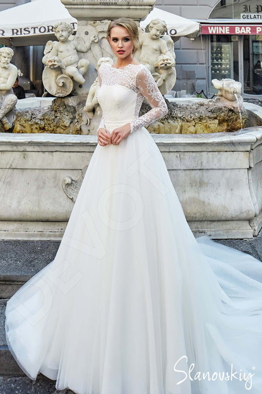 Venla A-line Boat/Bateau Cream Wedding dress