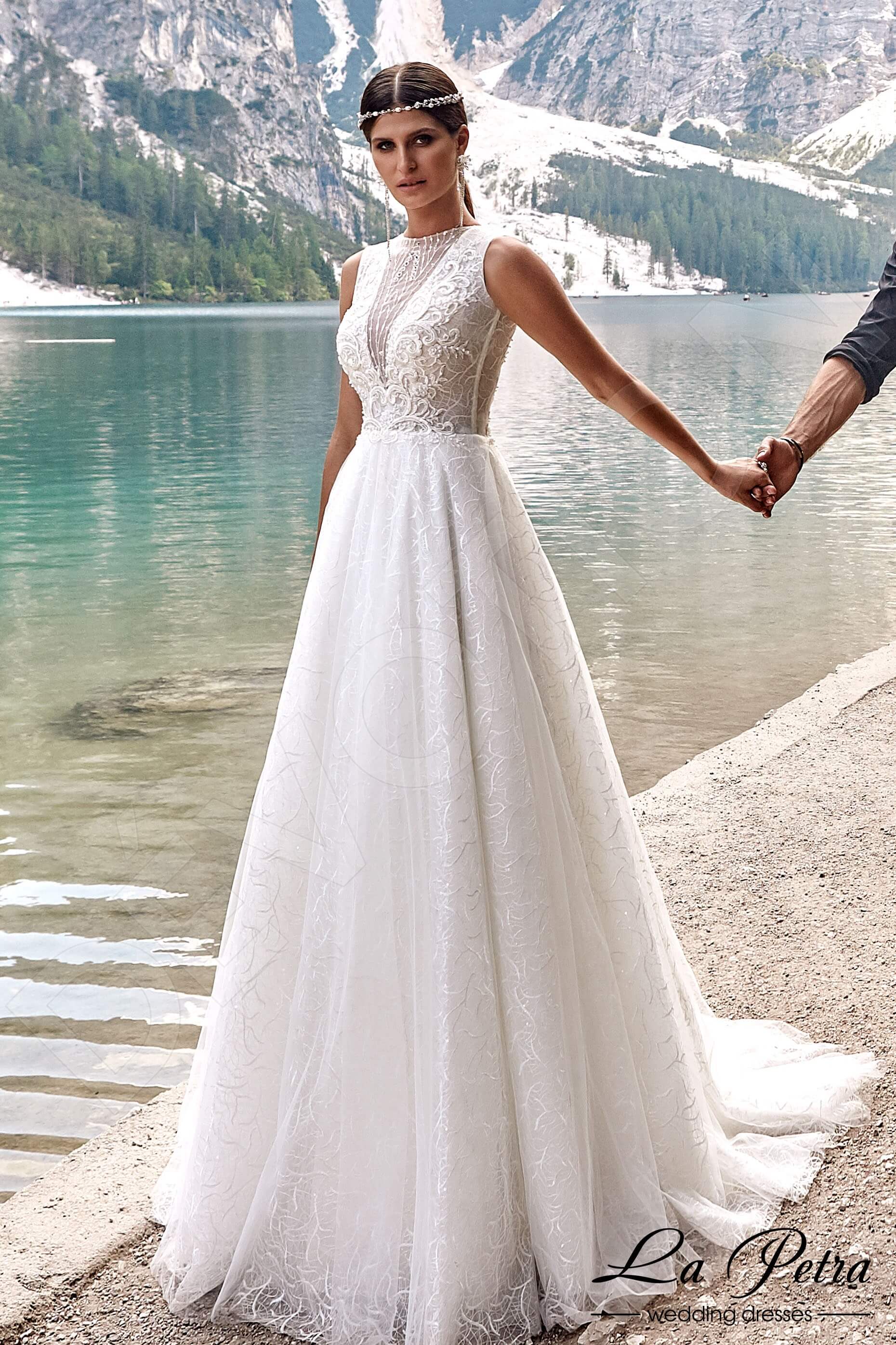 Helenya A-line Jewel Milk Wedding dress