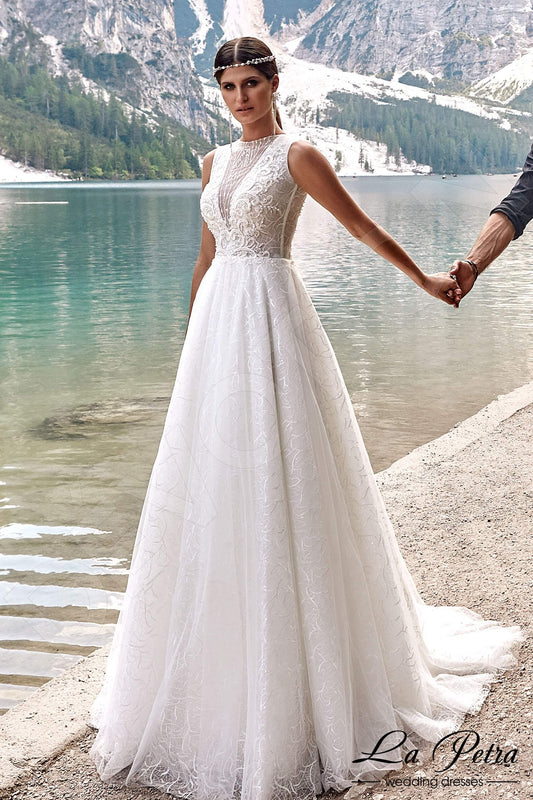 Helenya A-line Jewel Milk Wedding dress