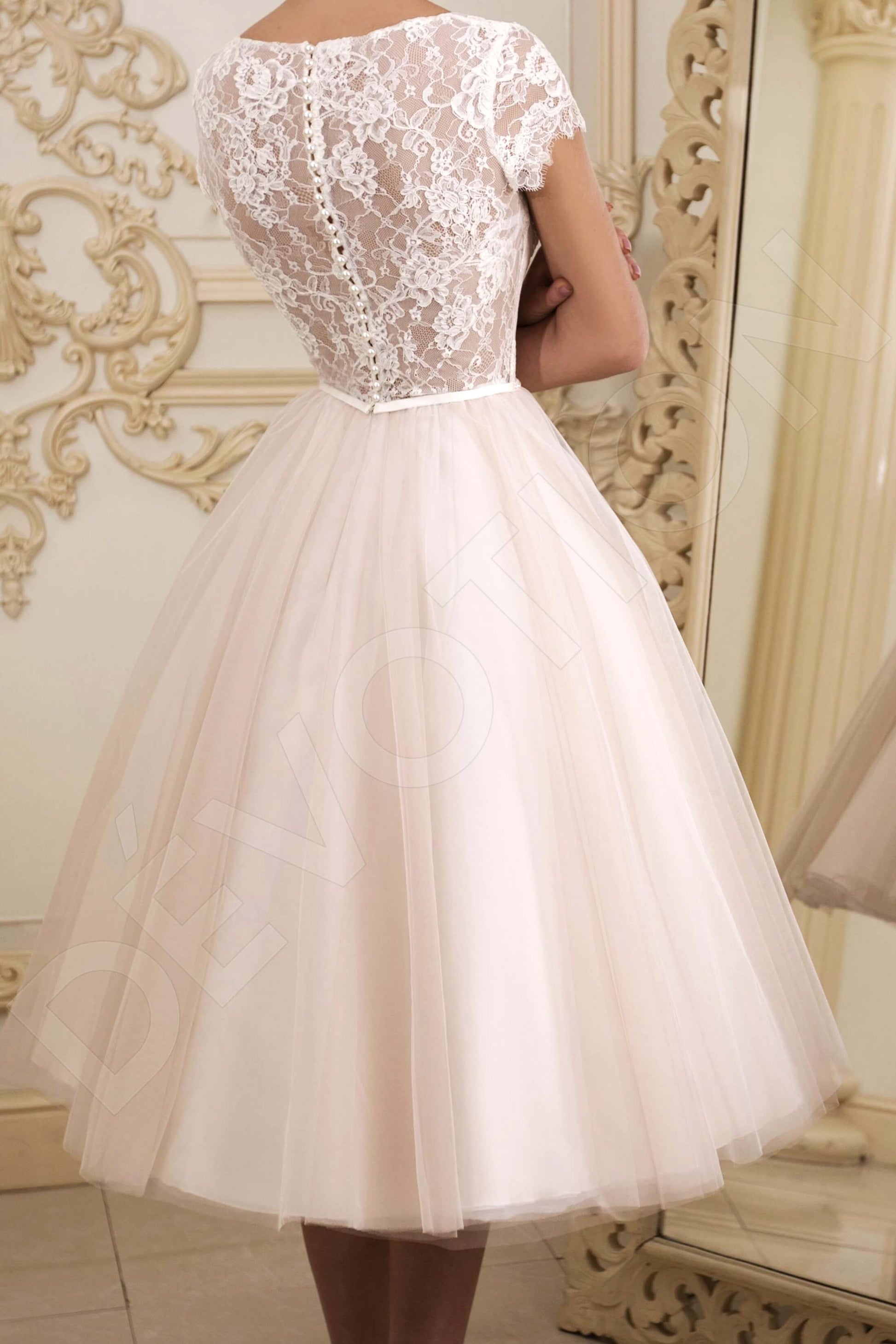 Lynn A-line Jewel Milk Nude Wedding dress