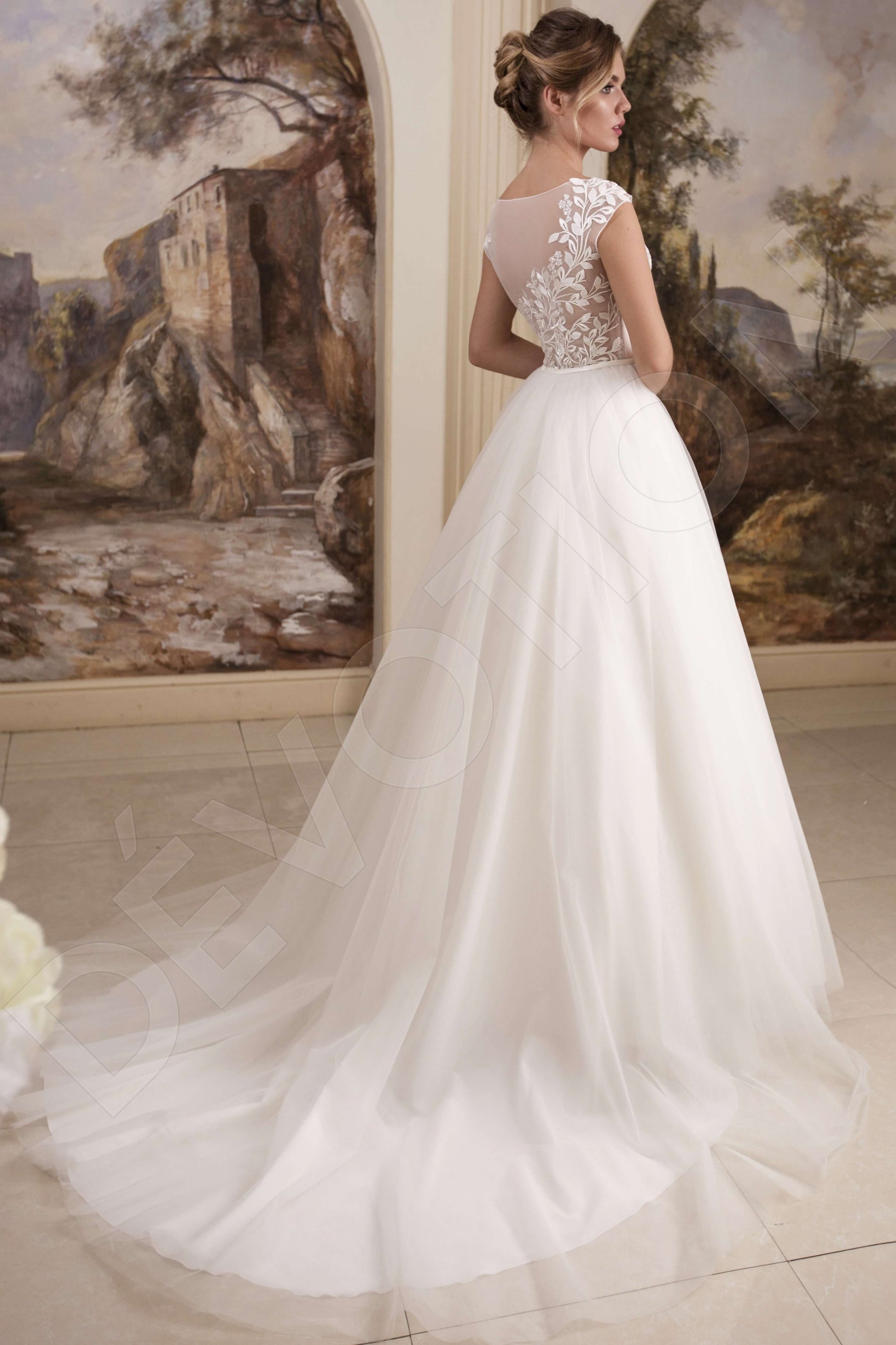 Jozefina A-line Boat/Bateau Nude Ivory Wedding dress