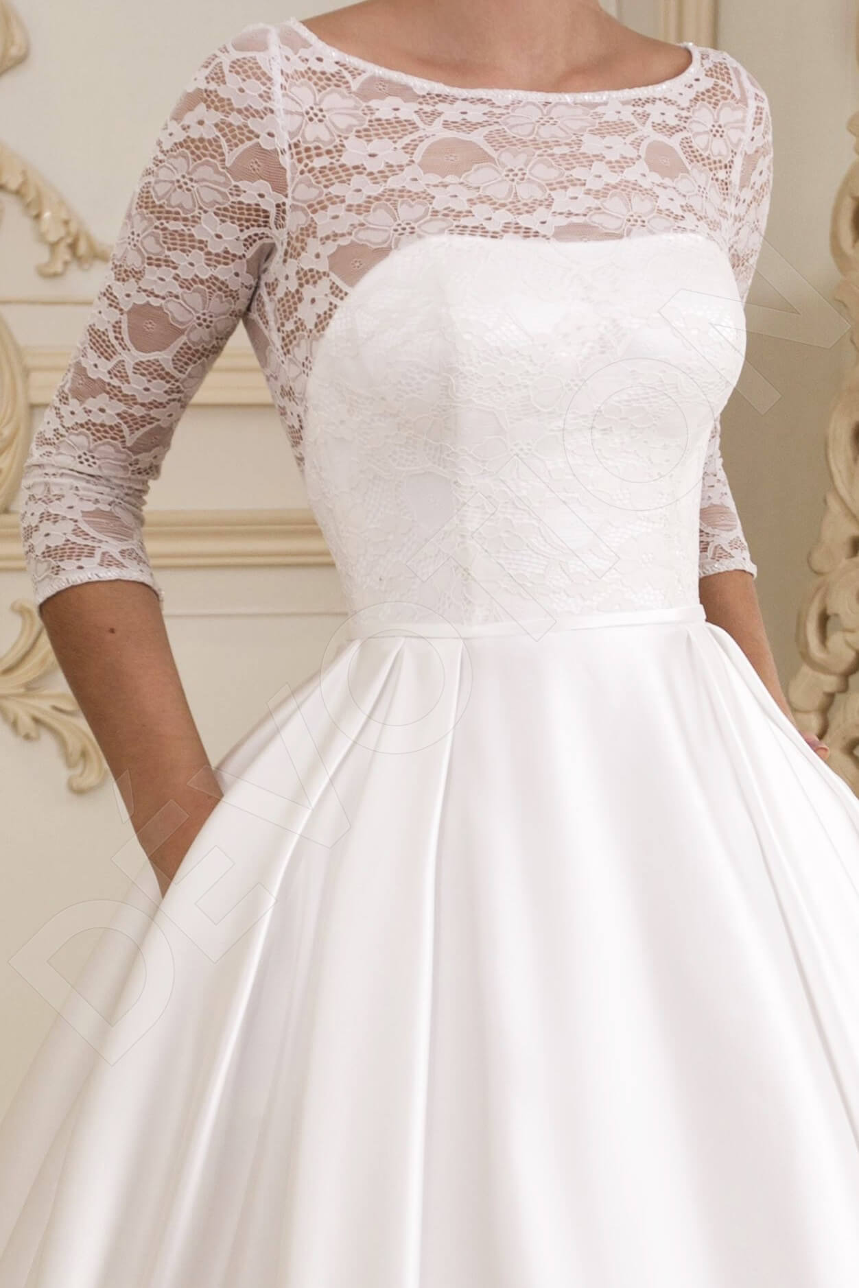 Cassey A-line Boat/Bateau Milk Wedding dress