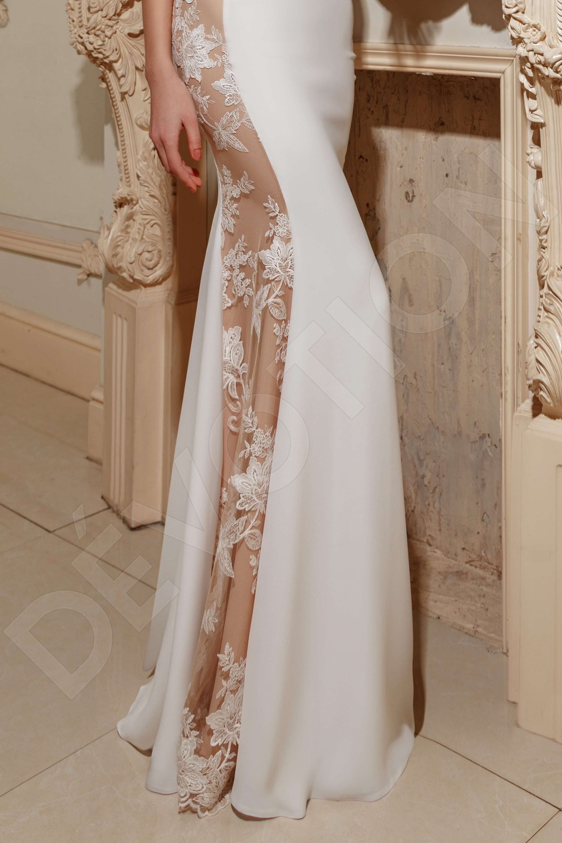 Yamilia Sheath/Column Boat/Bateau Milk Wedding dress