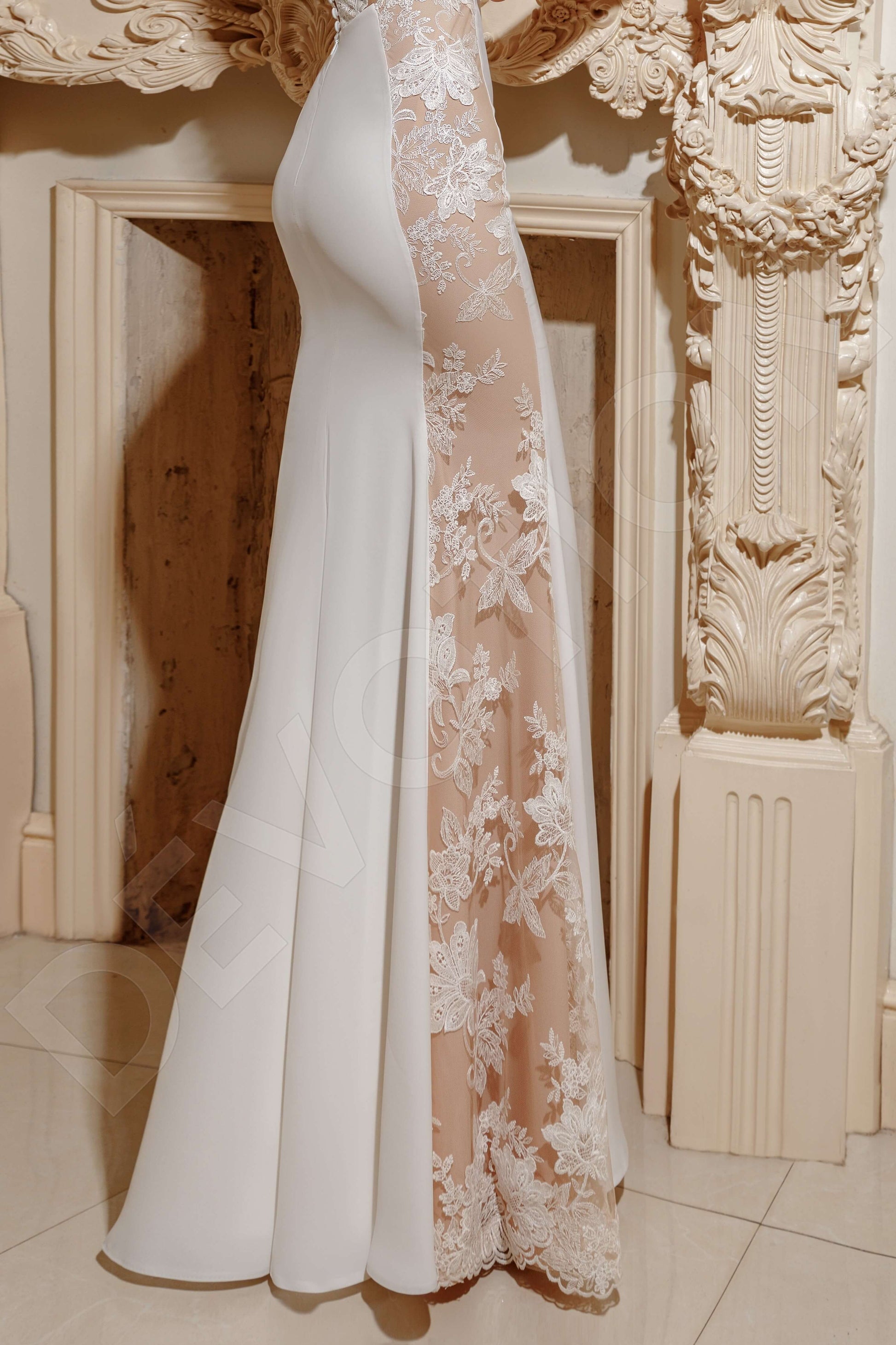 Yamilia Sheath/Column Boat/Bateau Milk Wedding dress