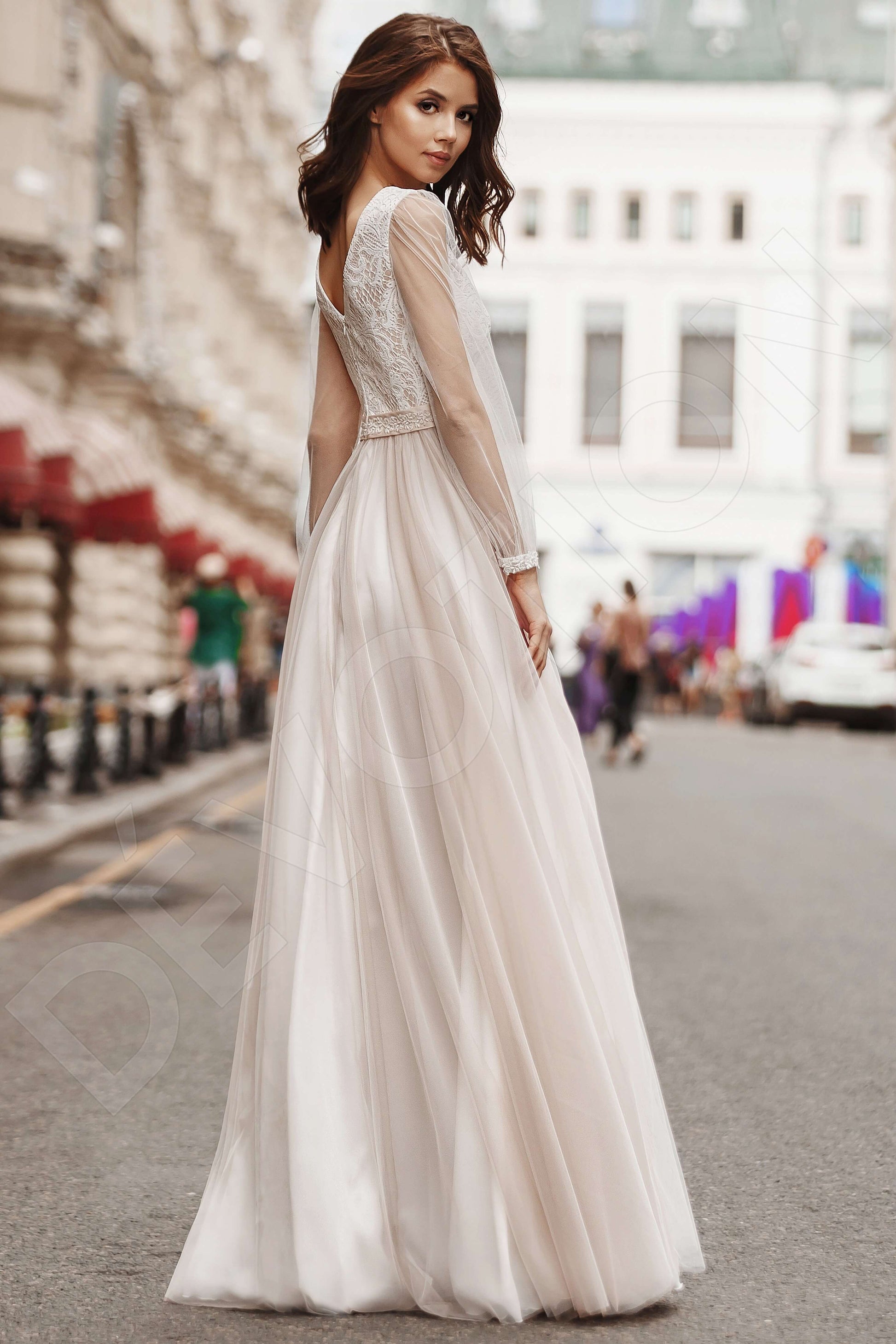 Daisis A-line Boat/Bateau Nude Wedding dress