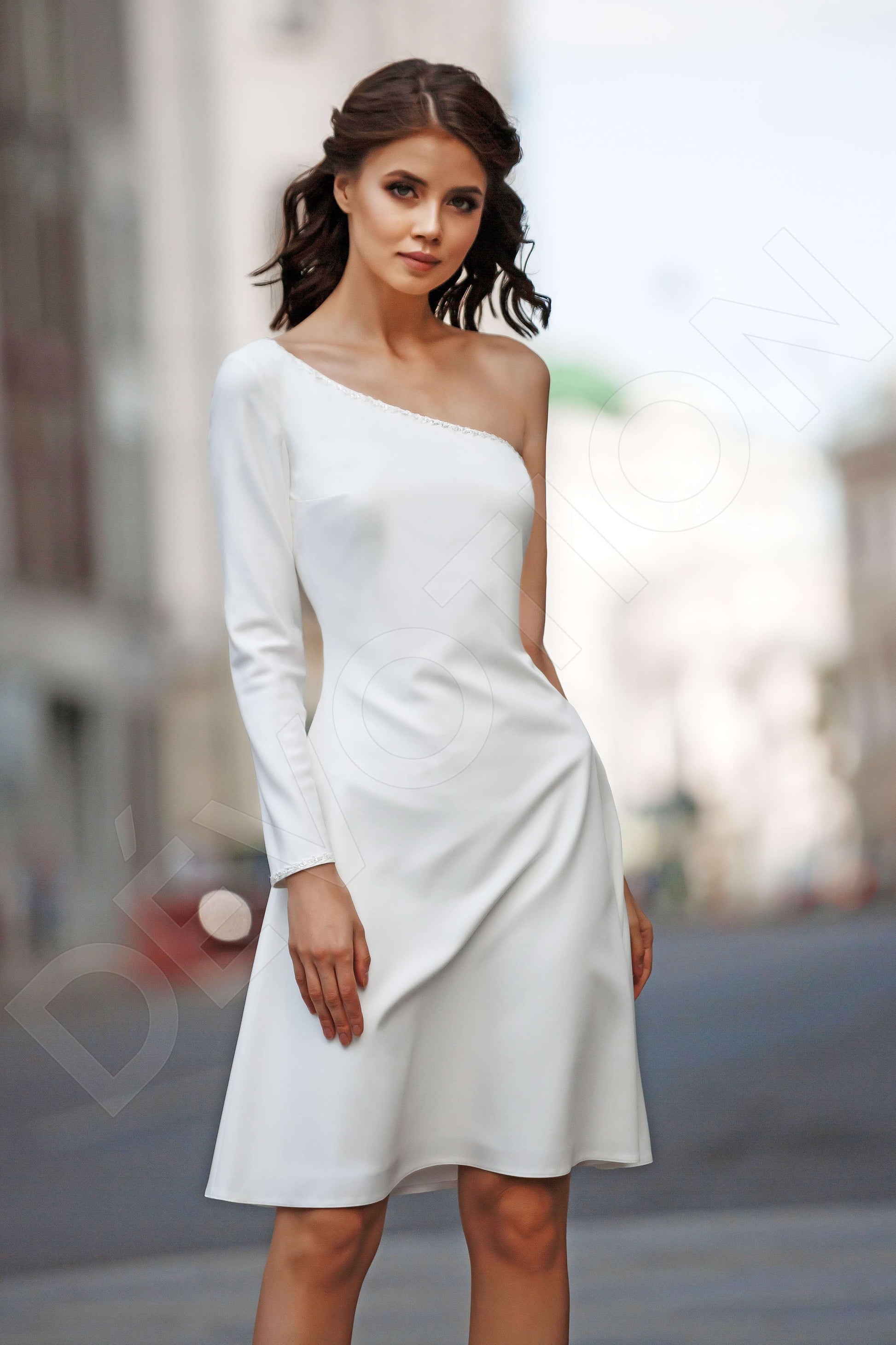 Hettie A-line Asymmetric/One shoulder Milk Wedding dress