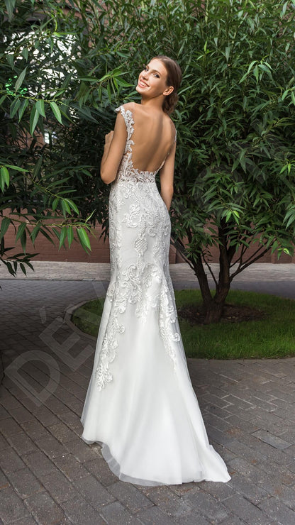 Sandrine Open back Trumpet/Mermaid Short/ Cap sleeve Wedding Dress Back