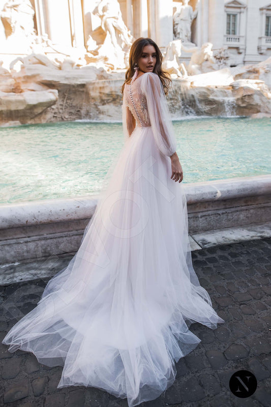 Appia A-line Boat/Bateau PowderPink Wedding dress