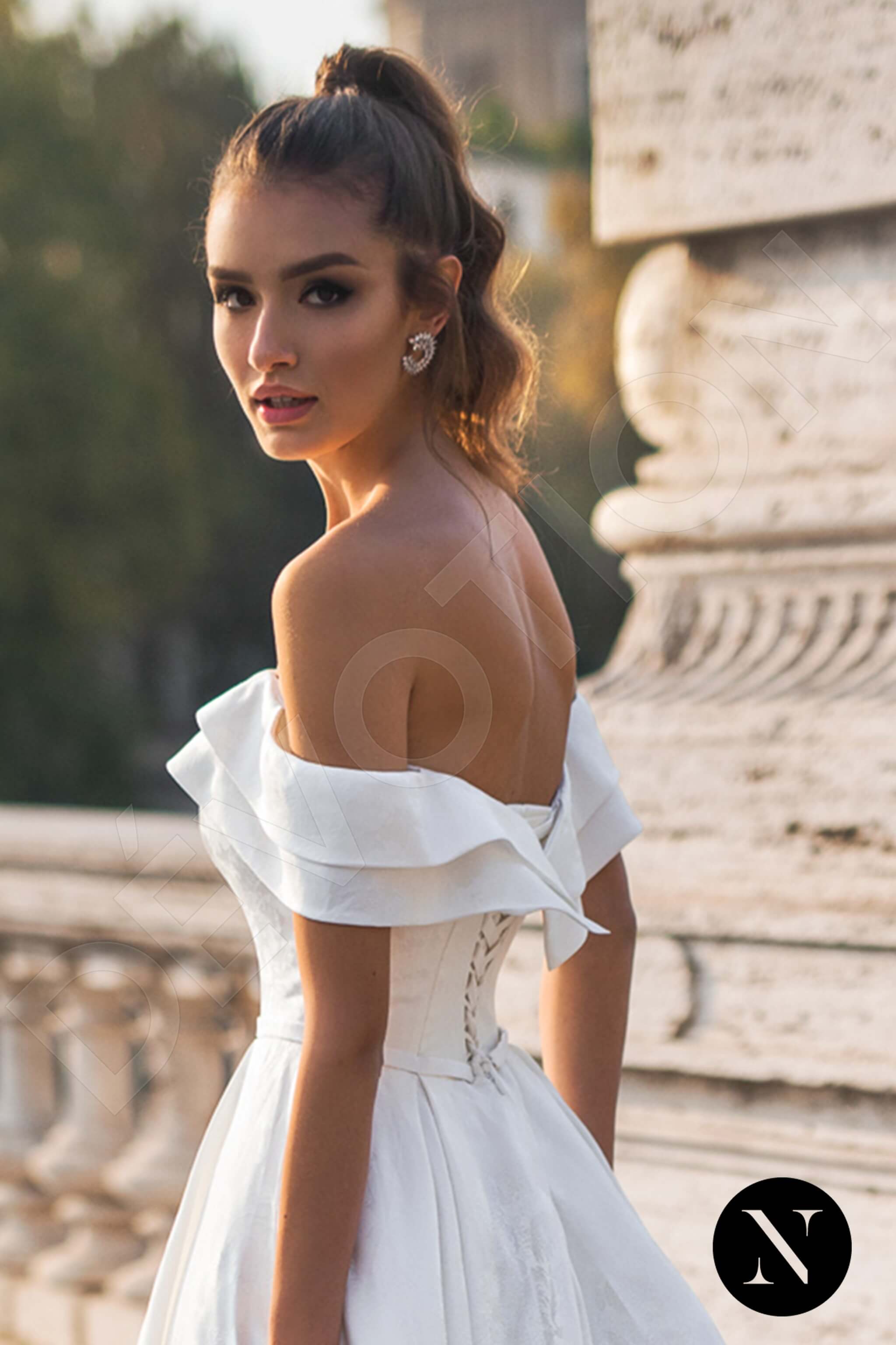 Passionate A line Off shoulder Drop shoulders Milk Wedding dress